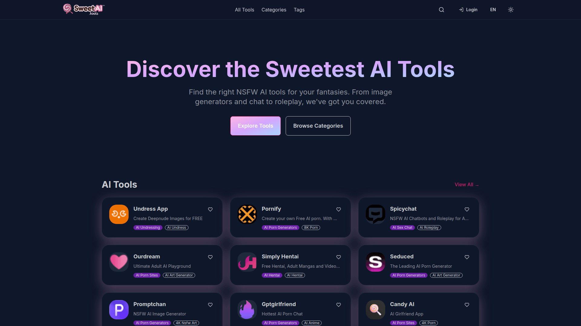 Sweet AI Tools  product preview for startup listing on Aura++