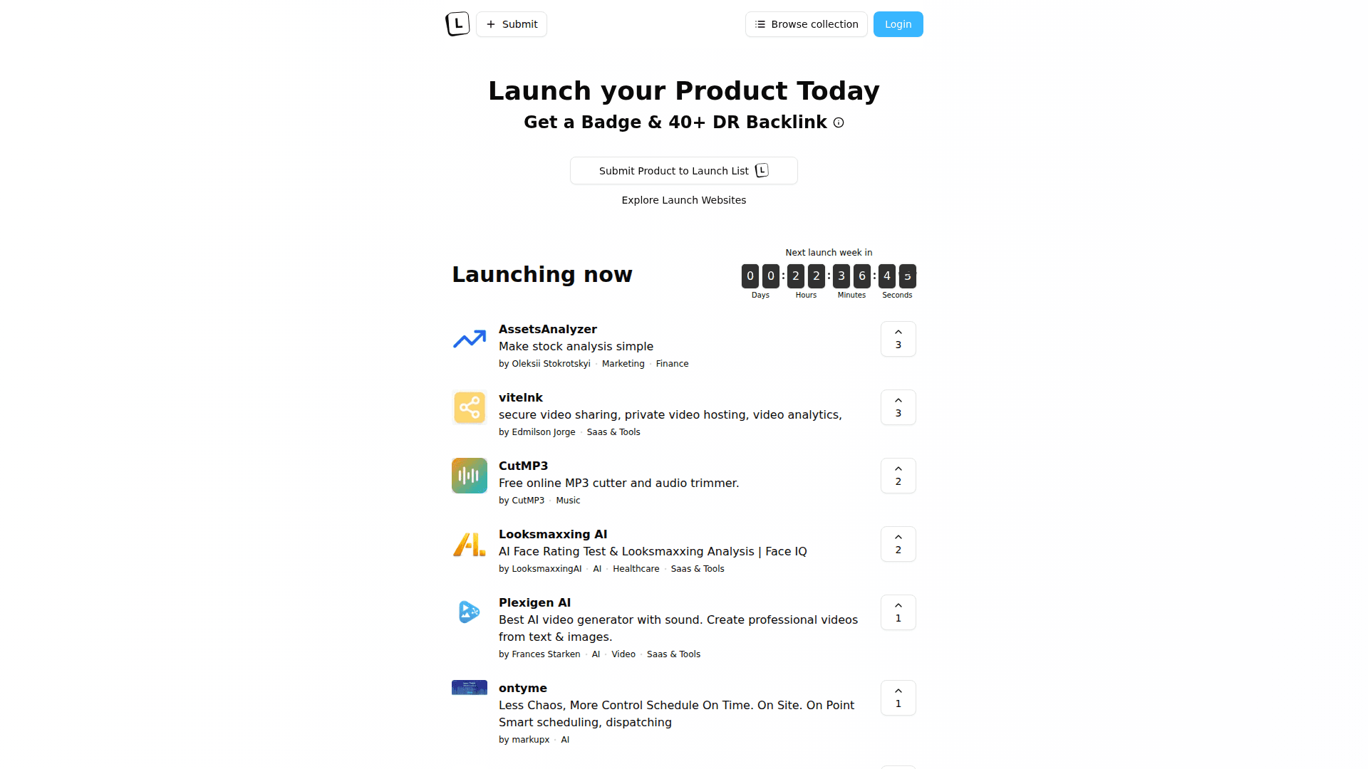 Launch List product preview for startup listing on Aura++