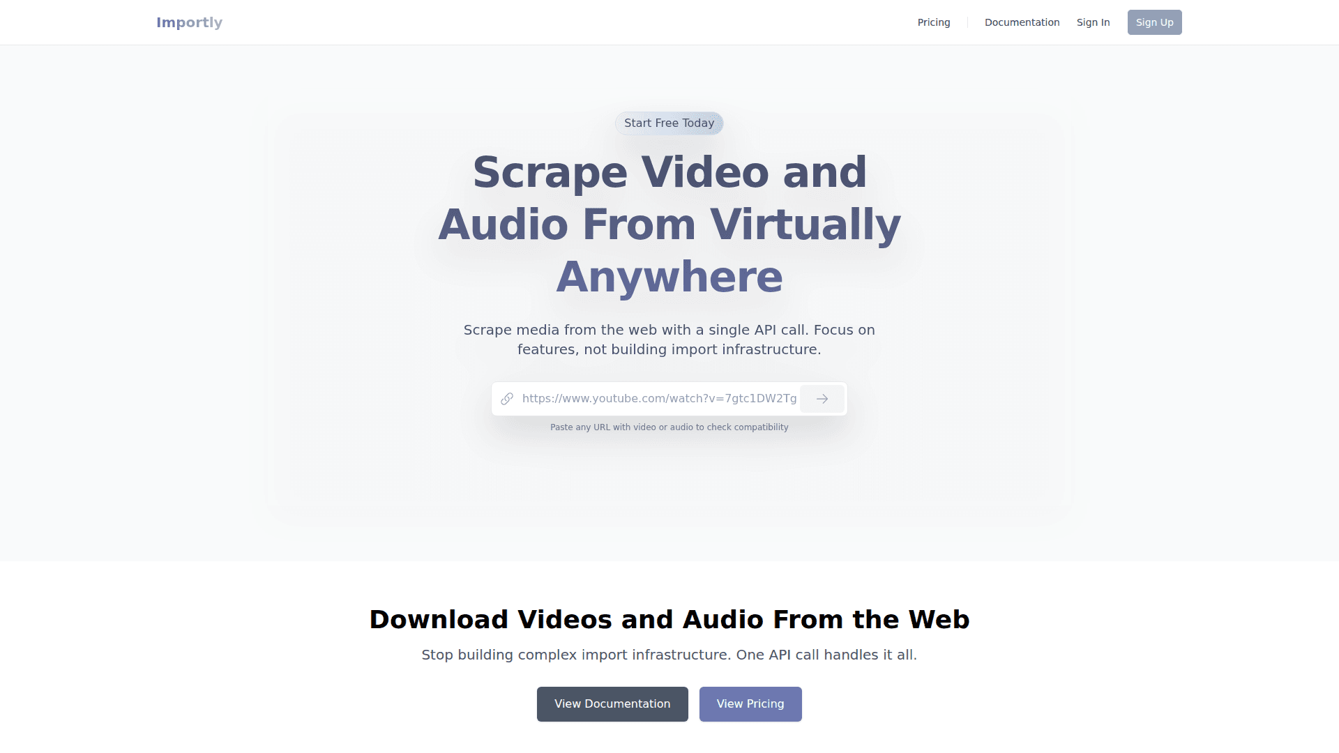 Importly Media Scraper API product preview for startup listing on Aura++