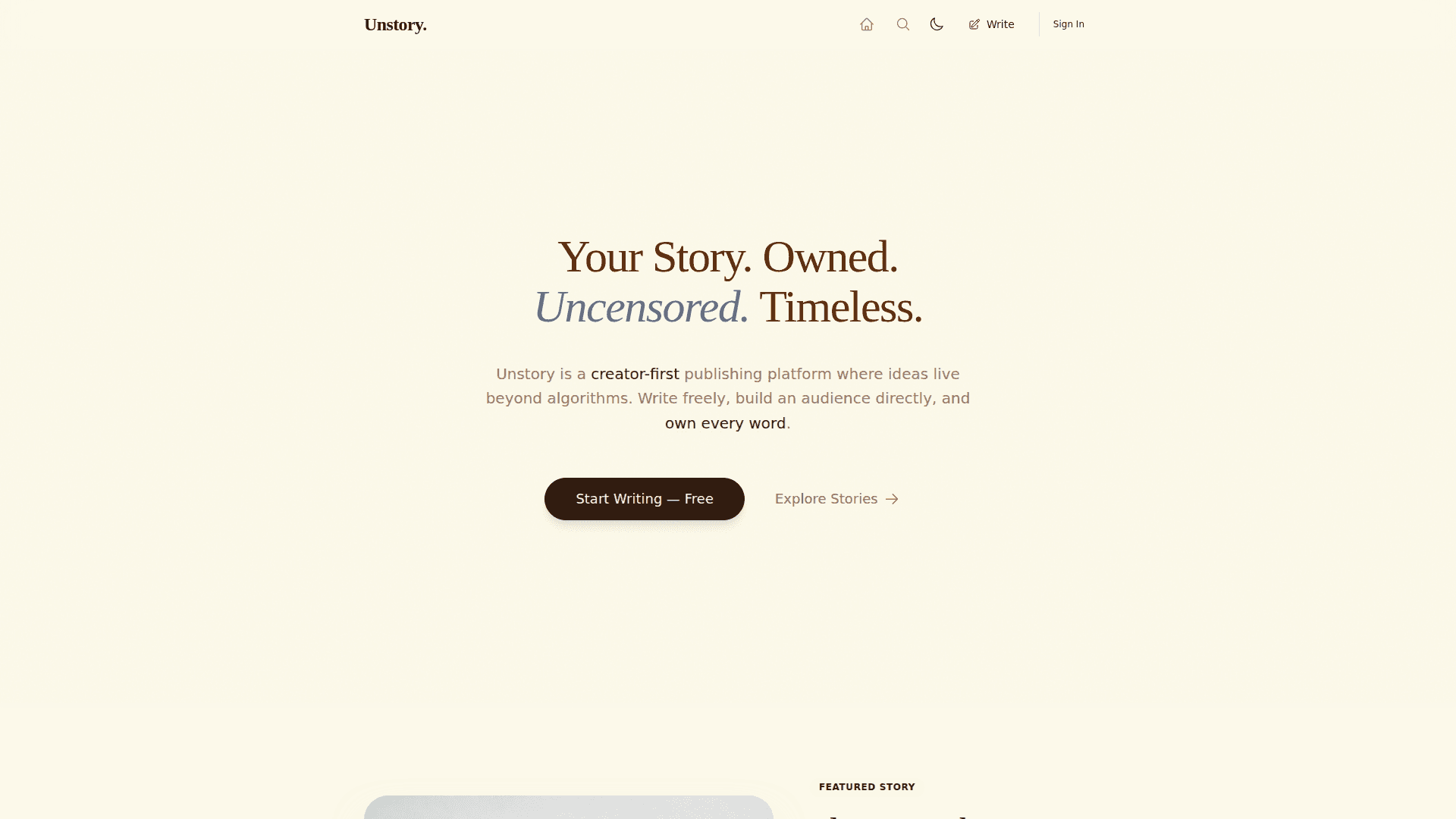 Story-First Blogging Platform product preview for startup listing on Aura++