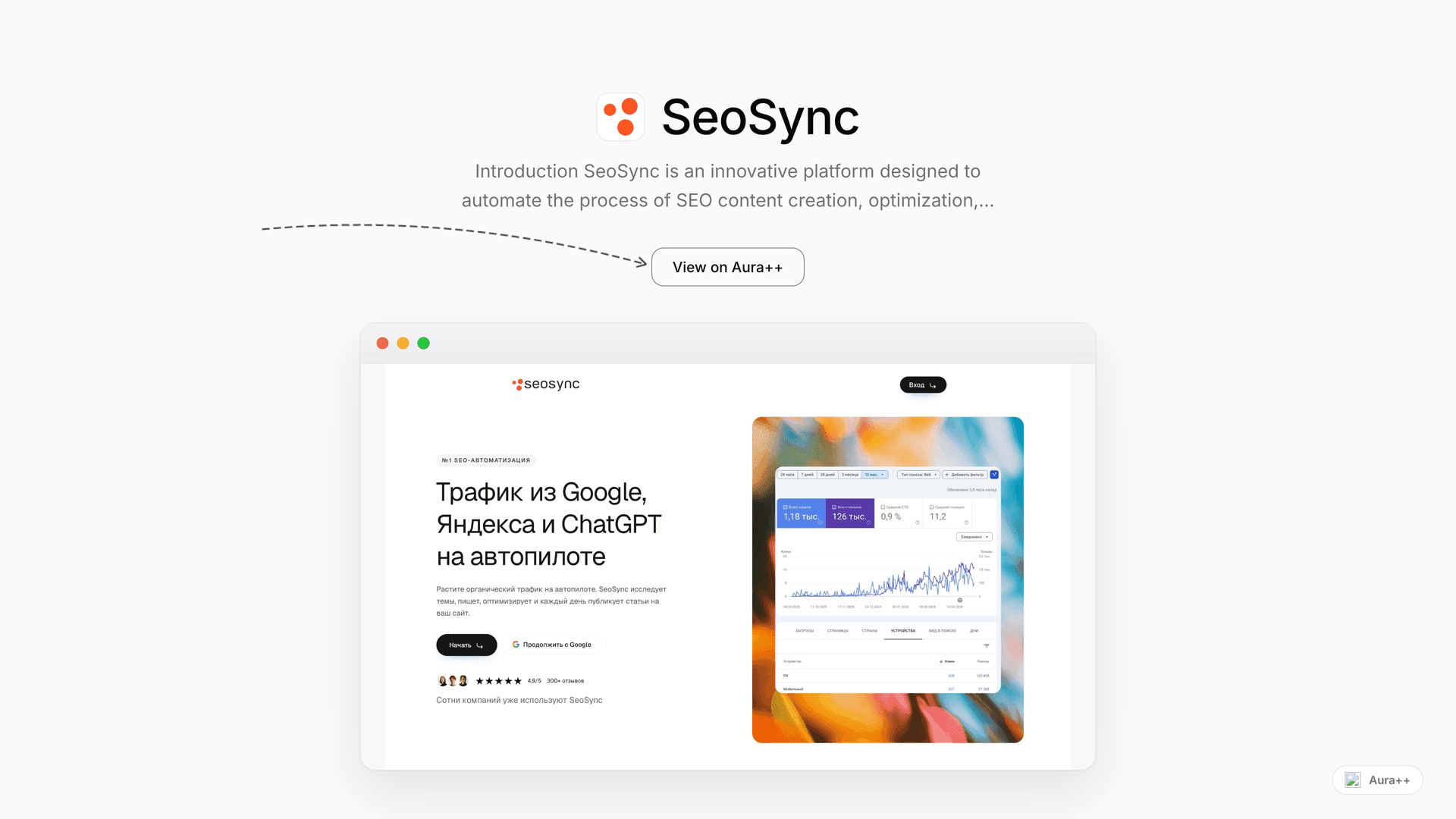 SeoSync - Automated SEO Content & Traffic Growth launch story featured image on Aura++