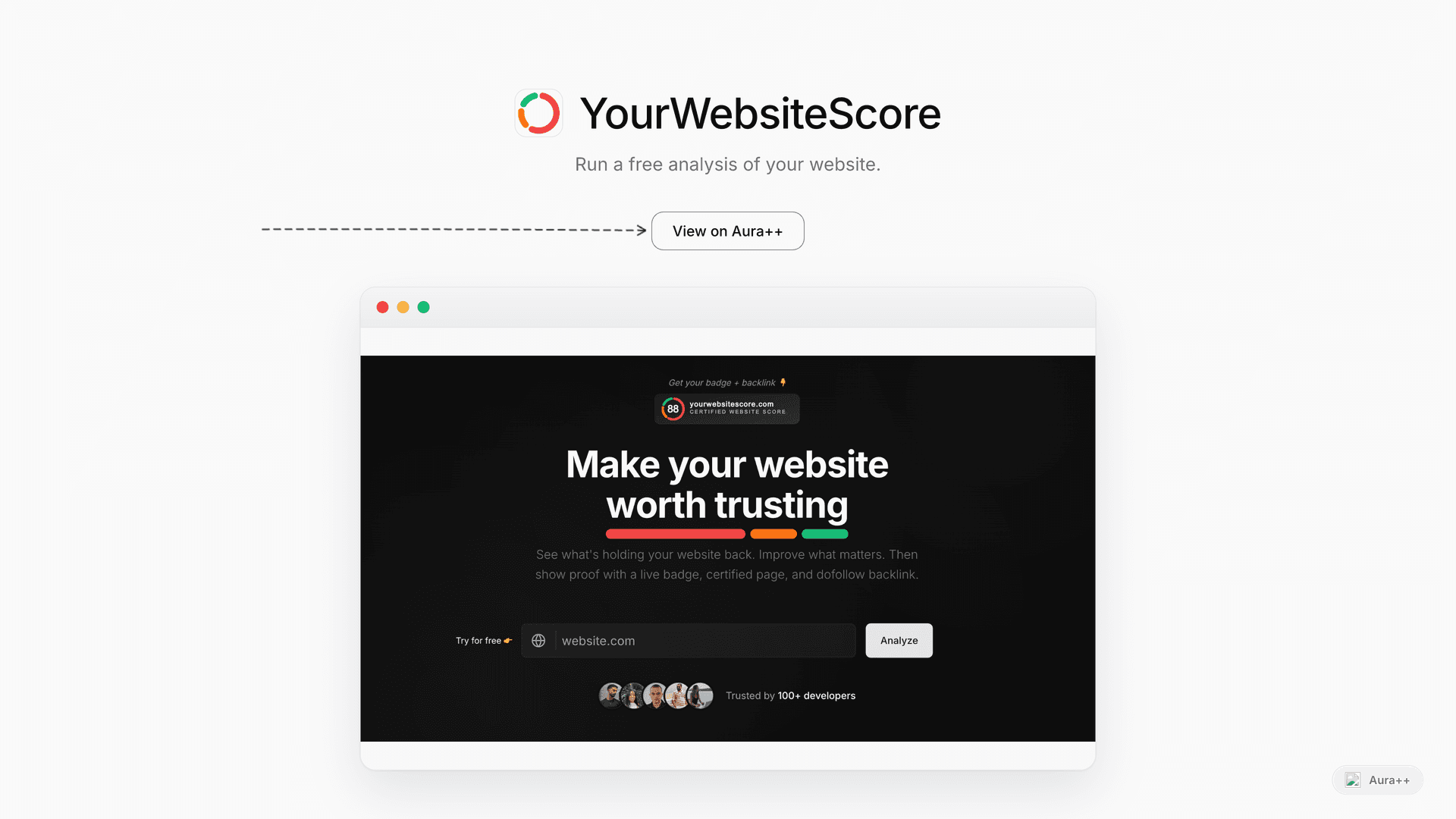 YourWebsiteScore launch story featured image on Aura++