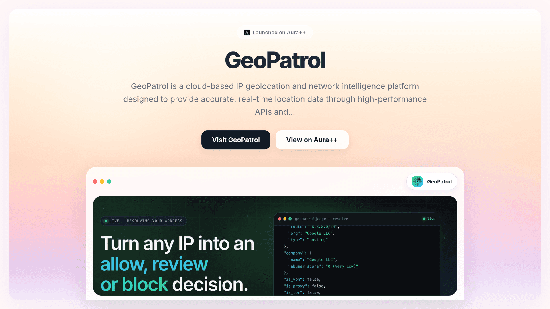 GeoPatrol launch story featured image on Aura++