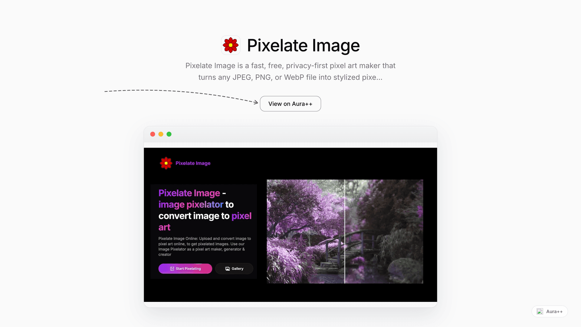 Pixelate Image launch story featured image on Aura++