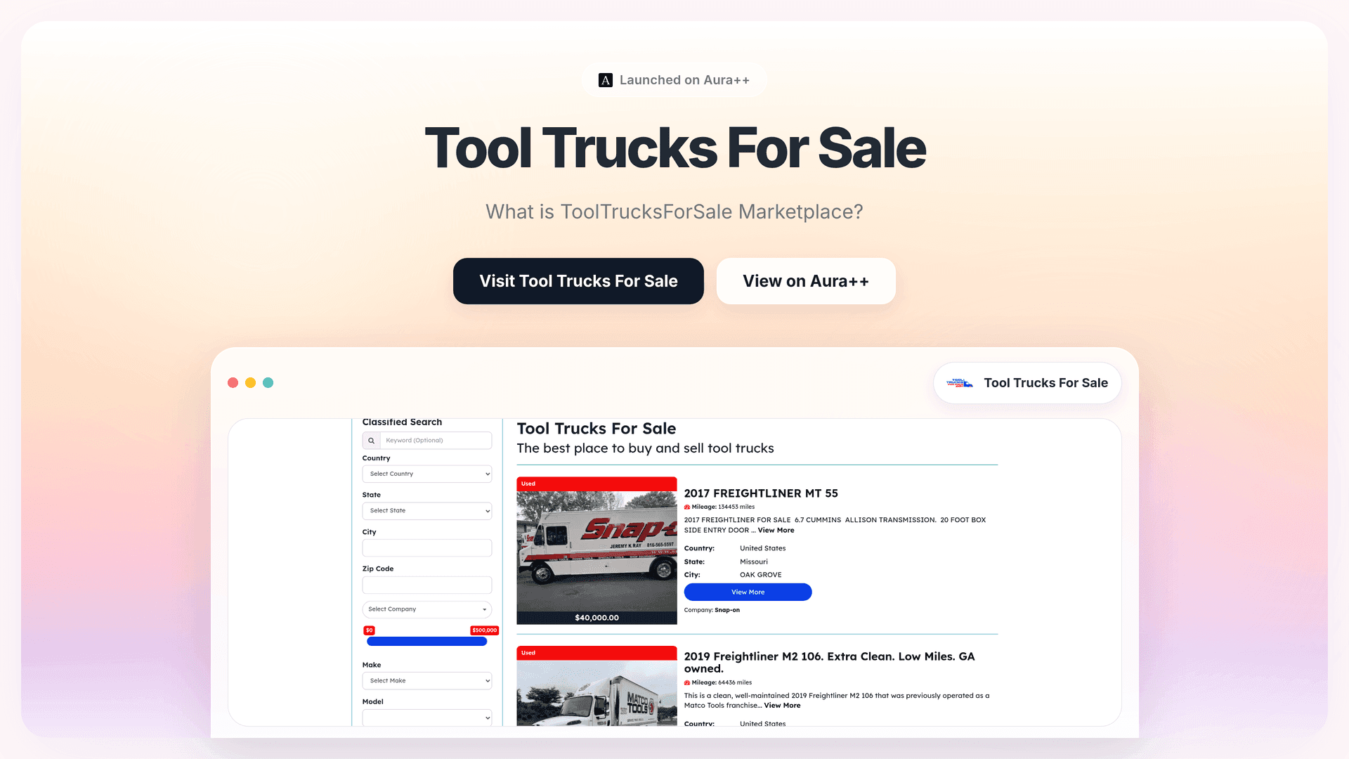 Tool Trucks For Sale launch story featured image on Aura++