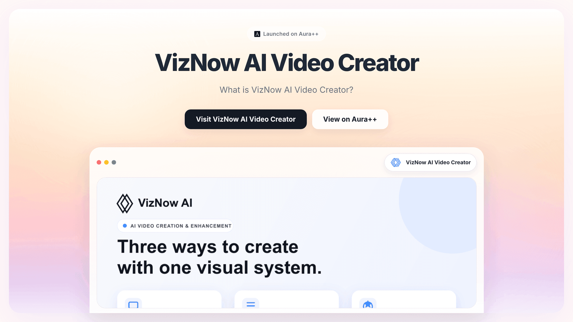 VizNow AI Video Creator launch story featured image on Aura++