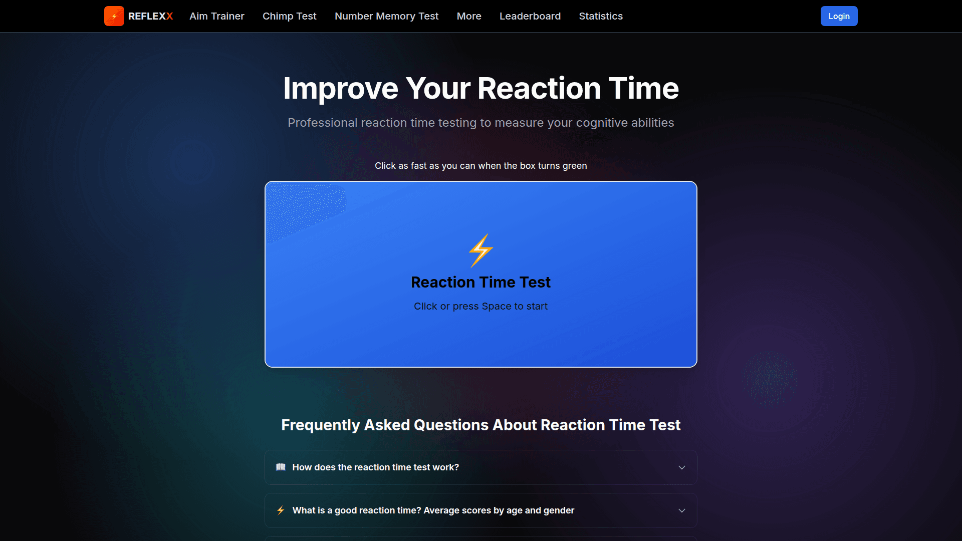 ReflexX Reaction Time Tester product preview for startup listing on Aura++