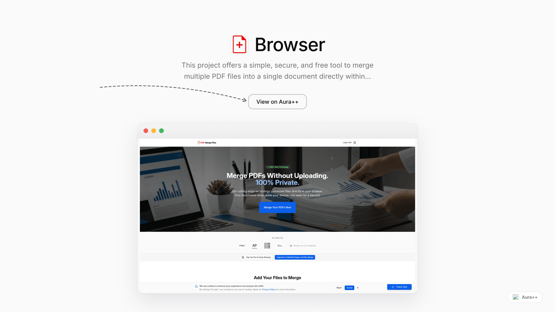 Browser-Based PDF Merger launch story featured image on Aura++