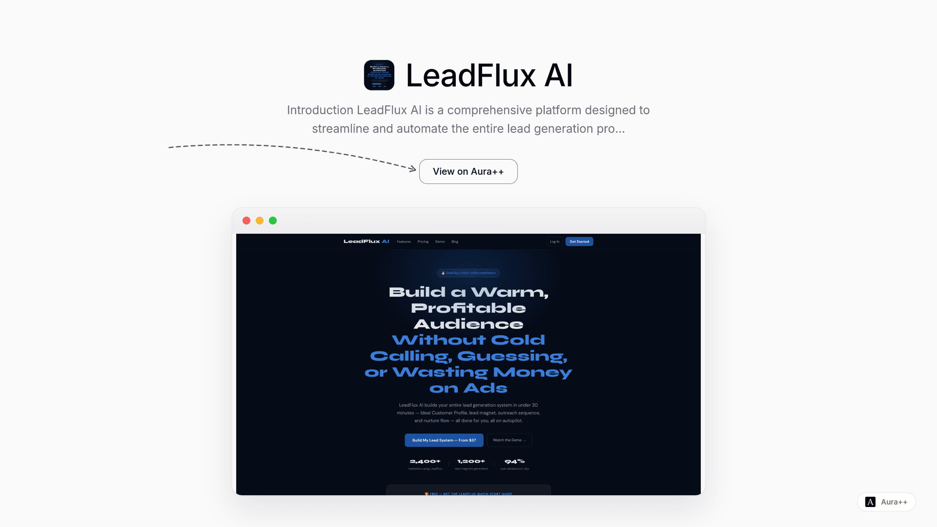 LeadFlux AI - Automated Lead Generation System launch story featured image on Aura++