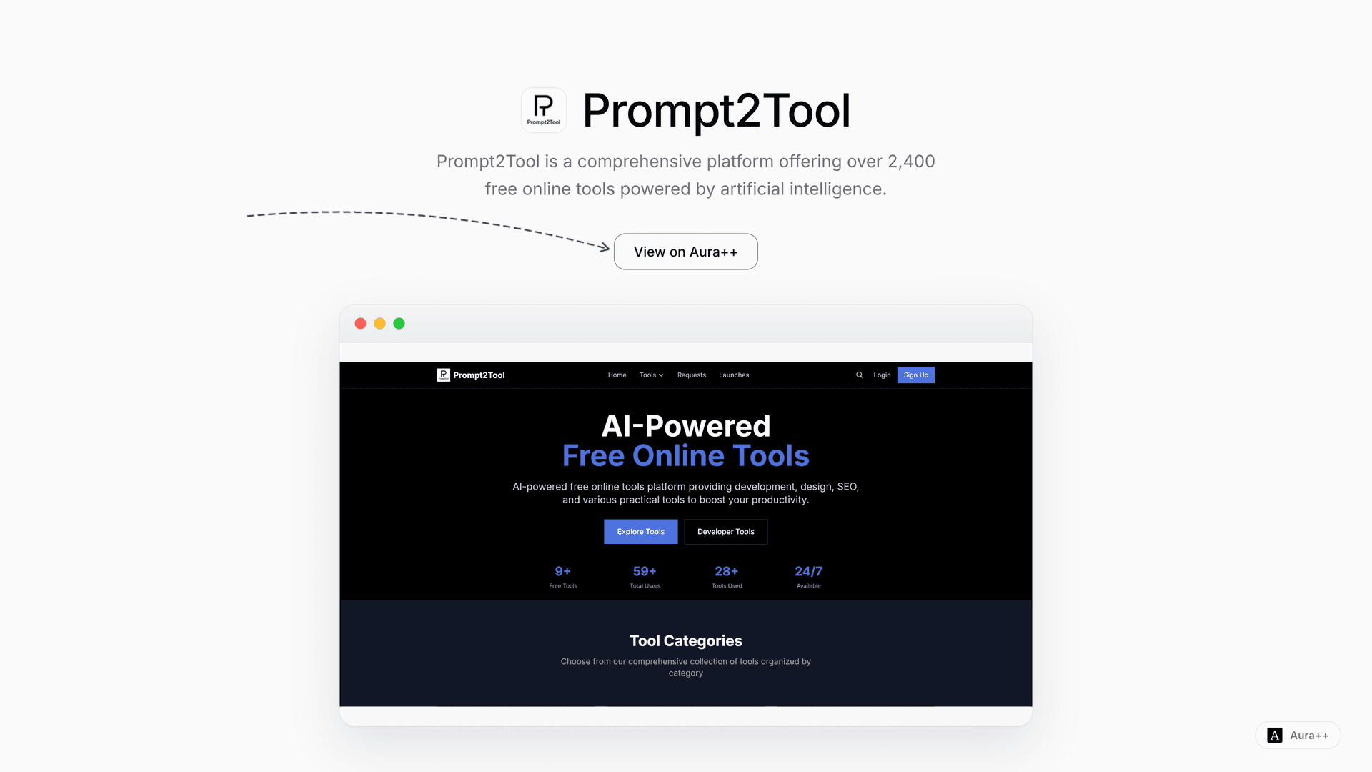 Prompt2Tool - Free AI-Powered Online Tools launch story featured image on Aura++