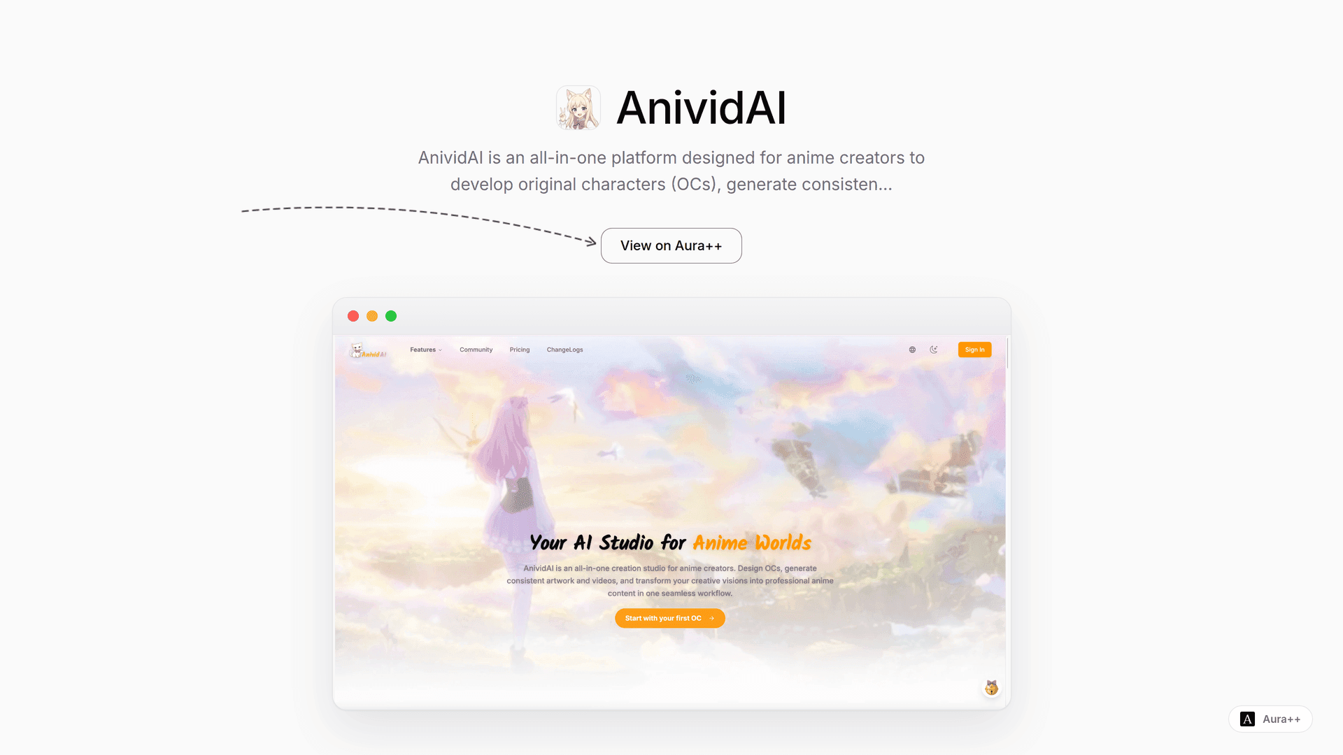 AnividAI: AI-Powered Anime Creation Platform launch story featured image on Aura++