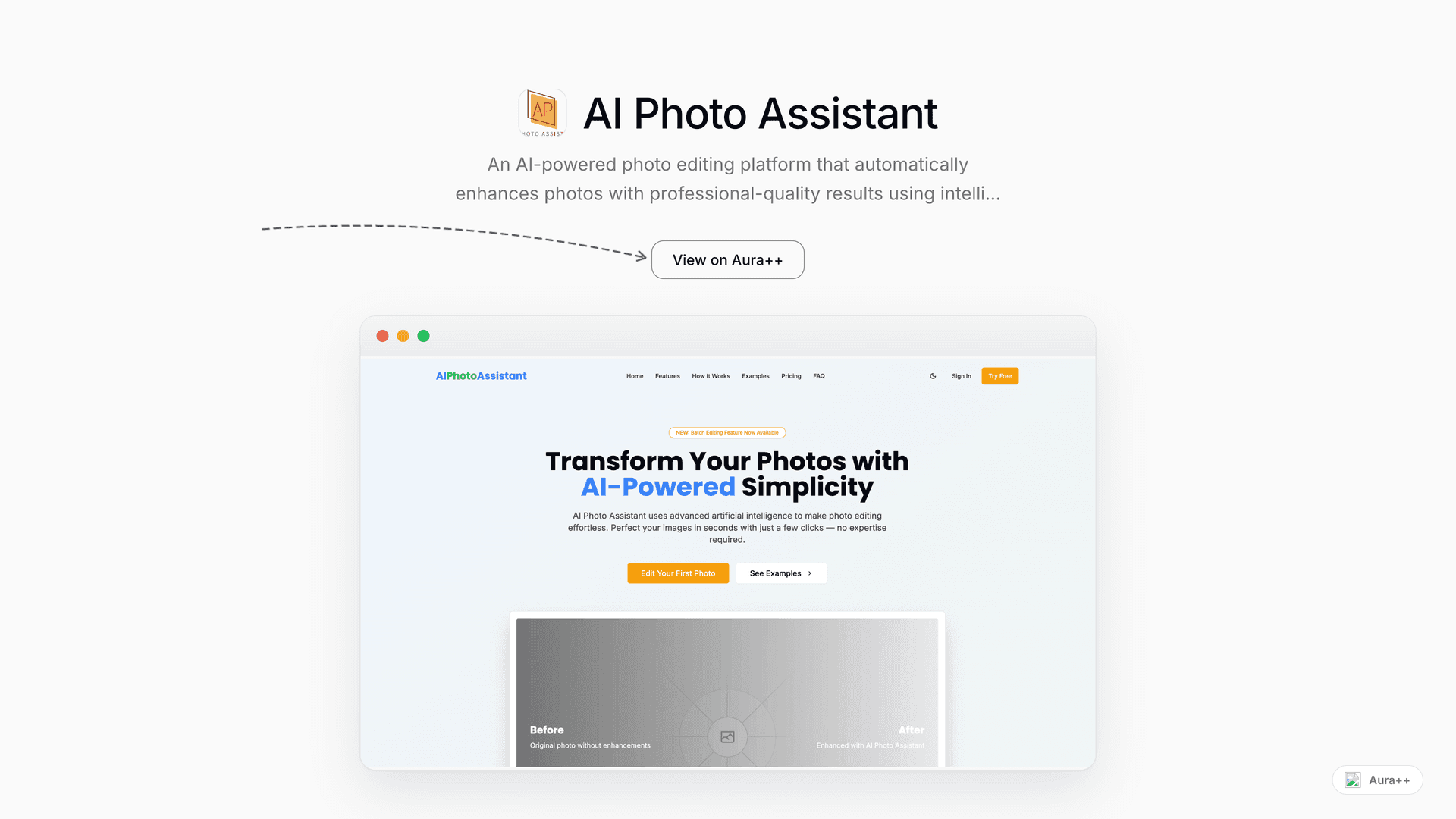AI Photo Assistant launch story featured image on Aura++