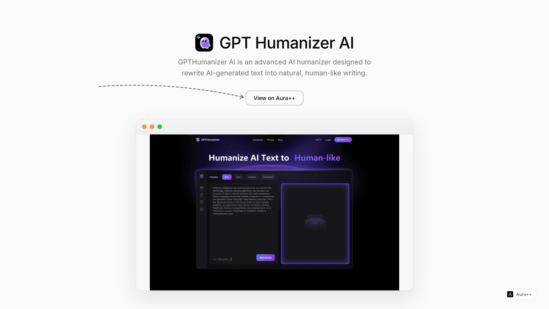 GPT Humanizer AI launch story featured image on Aura++