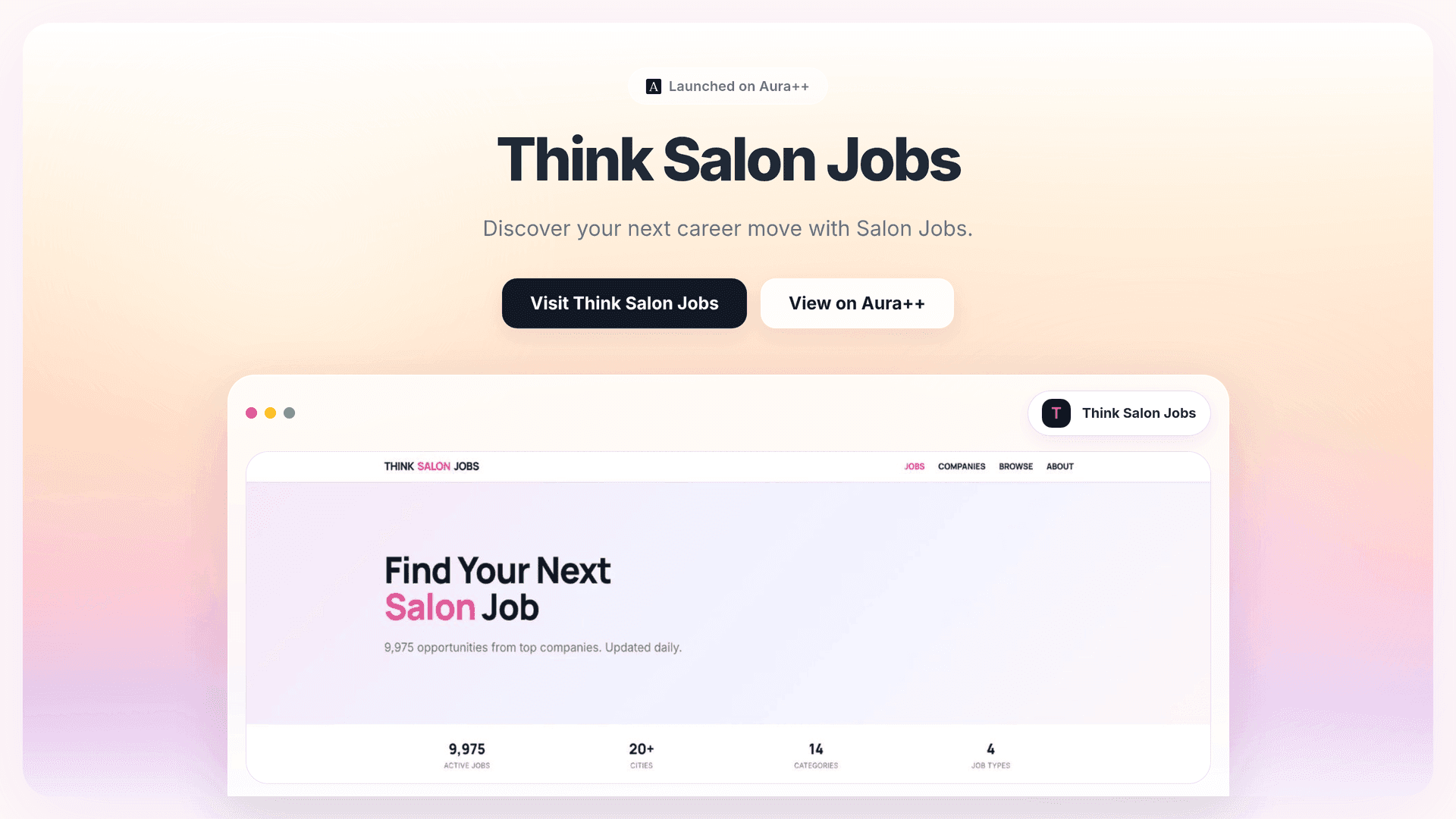 Think Salon Jobs launch story featured image on Aura++