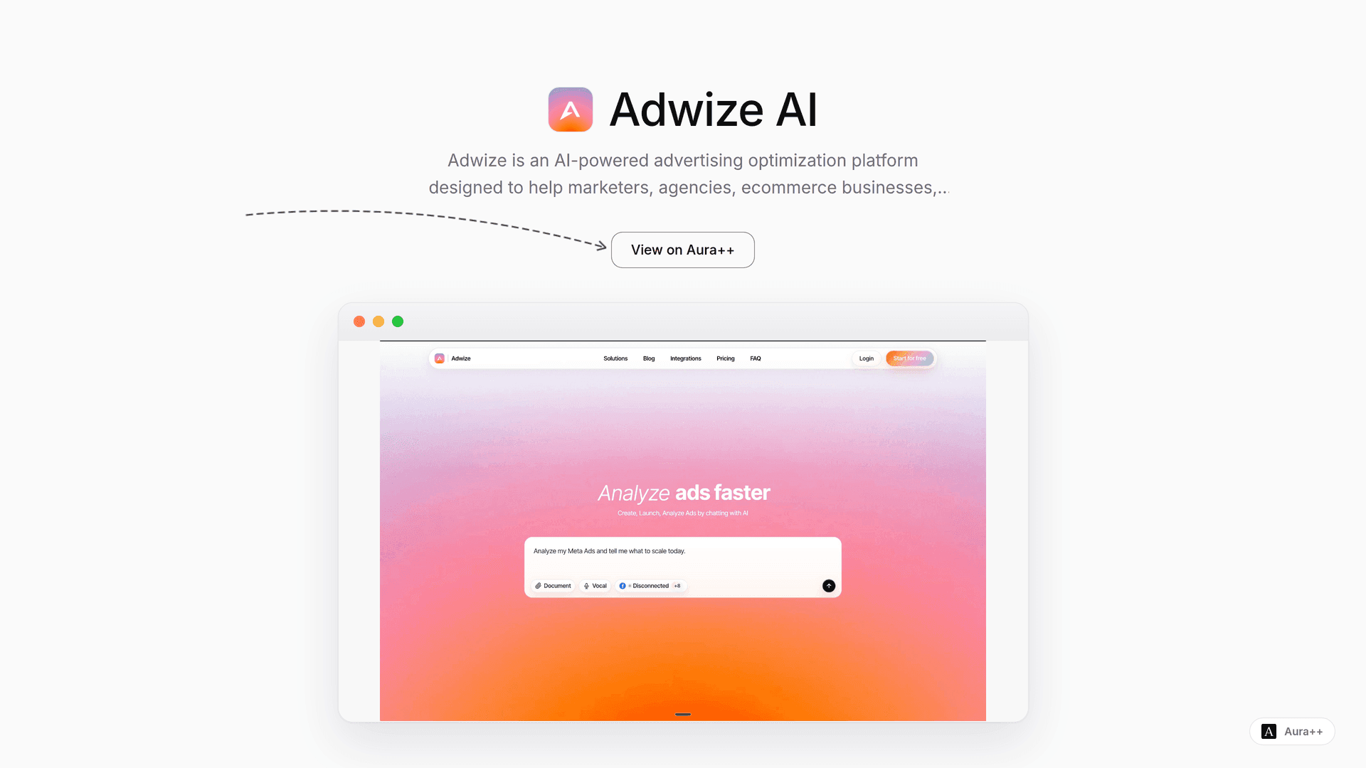 Adwize AI launch story featured image on Aura++
