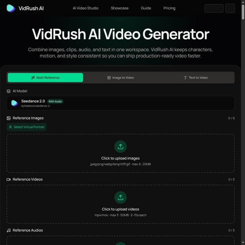 VidRush AI product preview for startup listing on Aura++