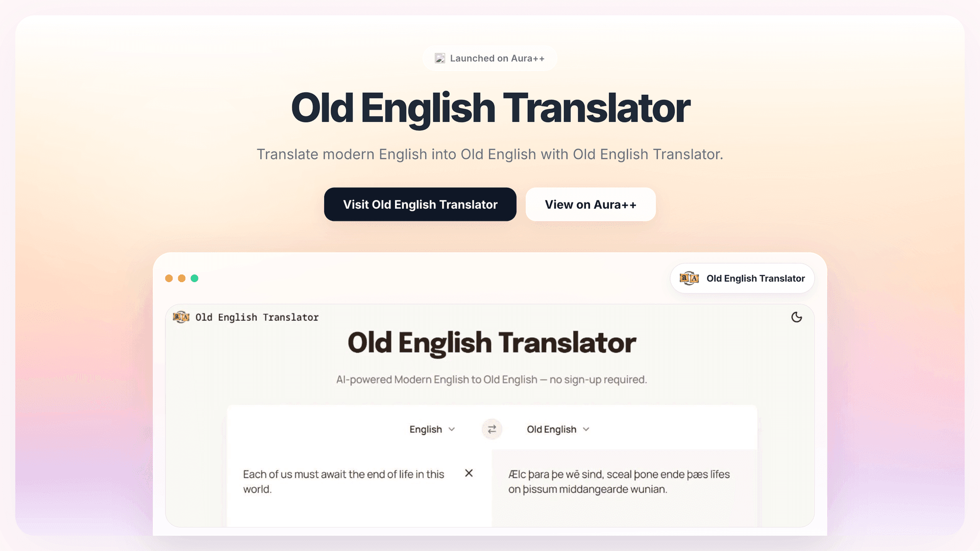 Old English Translator launch story featured image on Aura++