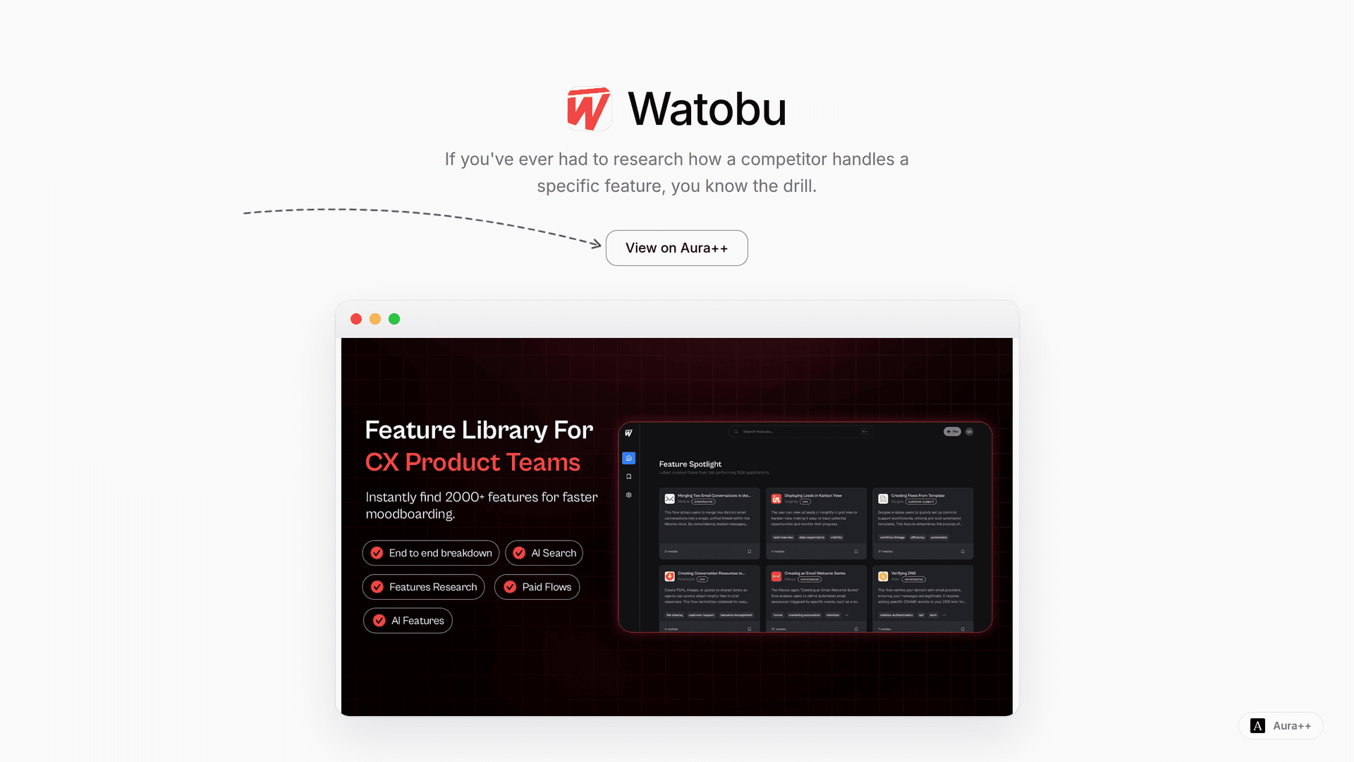 Watobu - Feature Library for CX Product Teams launch story featured image on Aura++