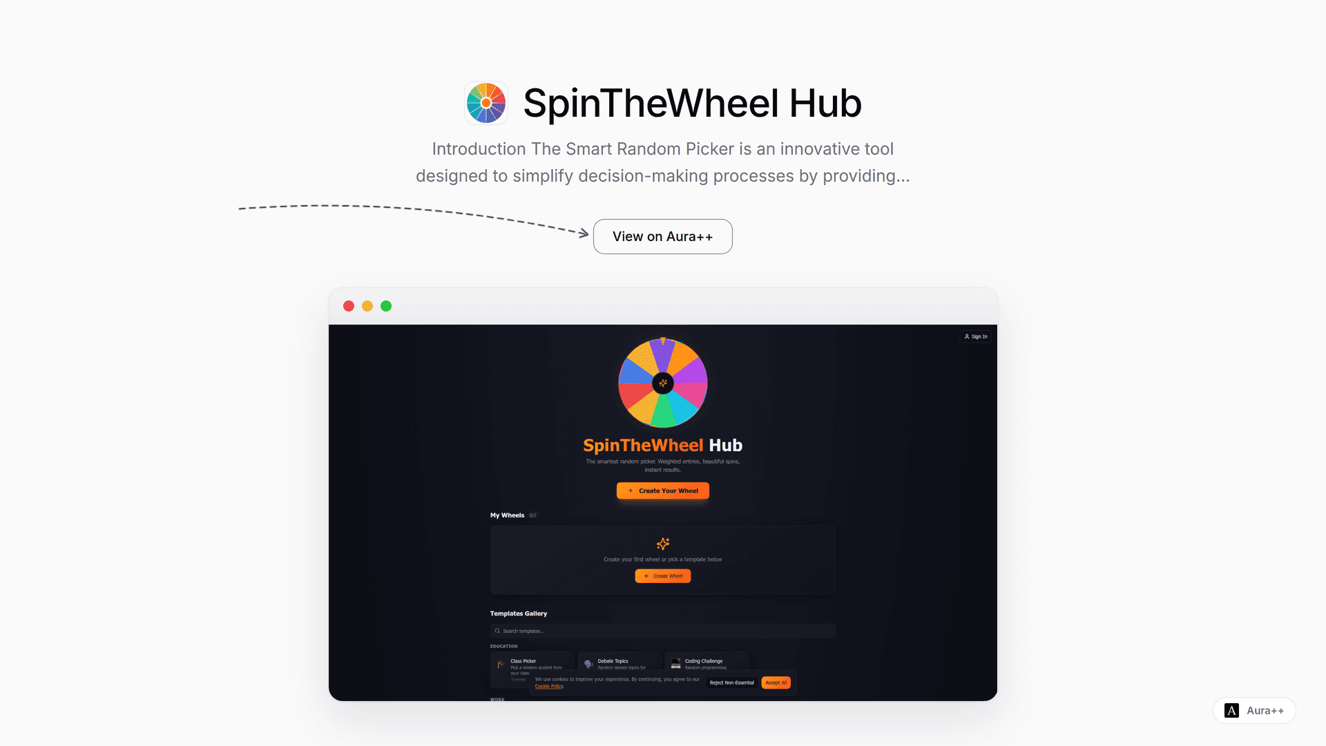 SpinTheWheel Hub launch story featured image on Aura++