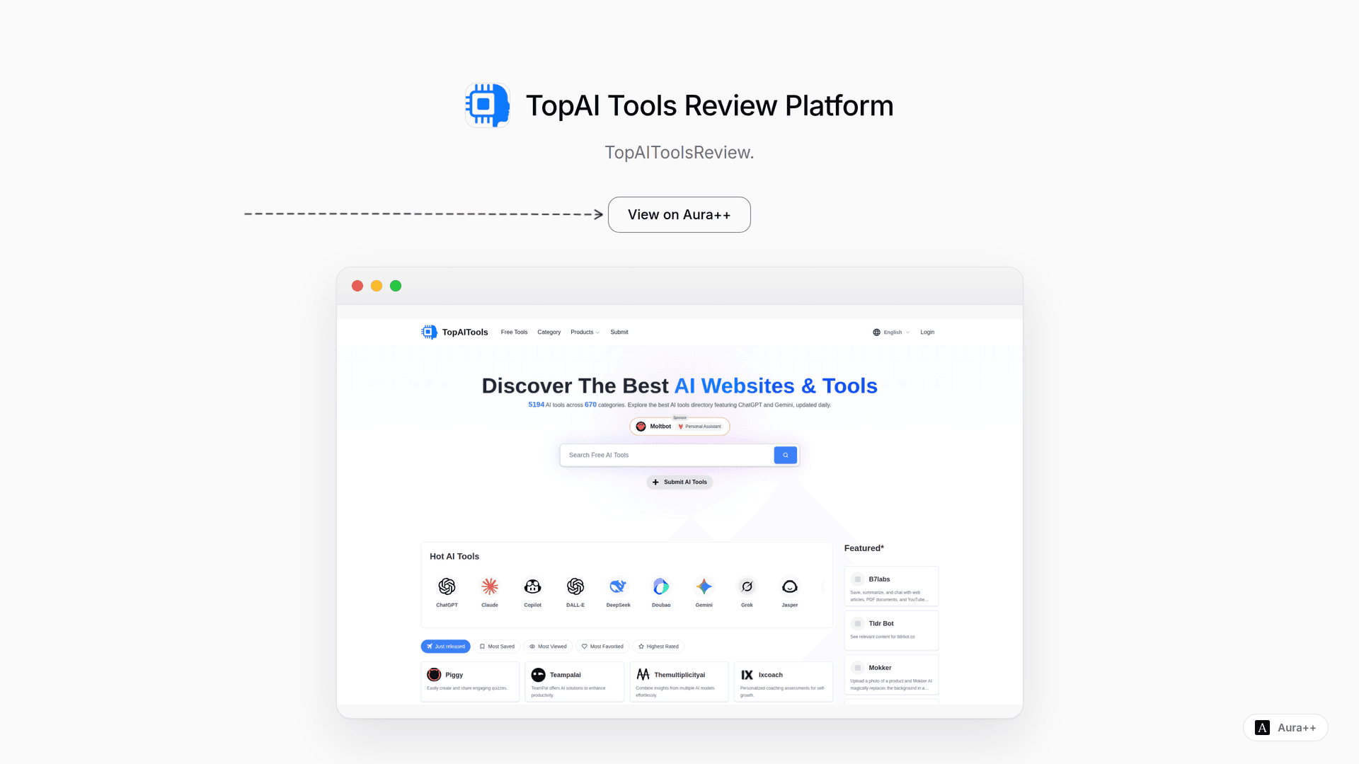 TopAI Tools Review Platform launch story featured image on Aura++