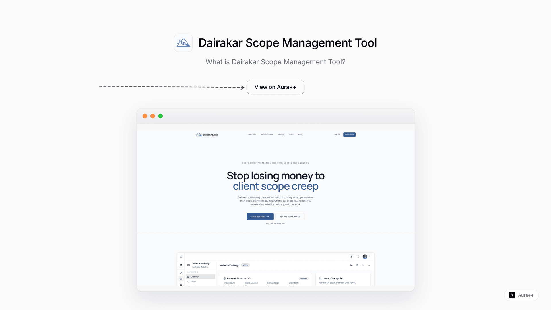 Dairakar Scope Management Tool launch story featured image on Aura++