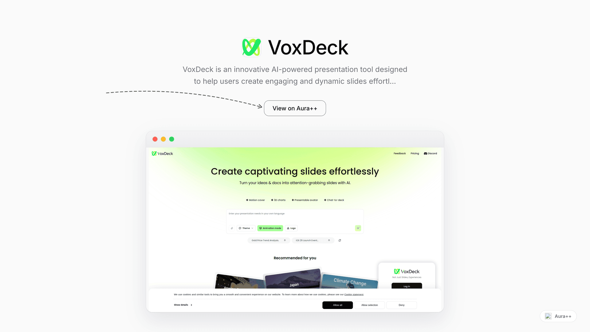 VoxDeck - AI Presentation Maker launch story featured image on Aura++