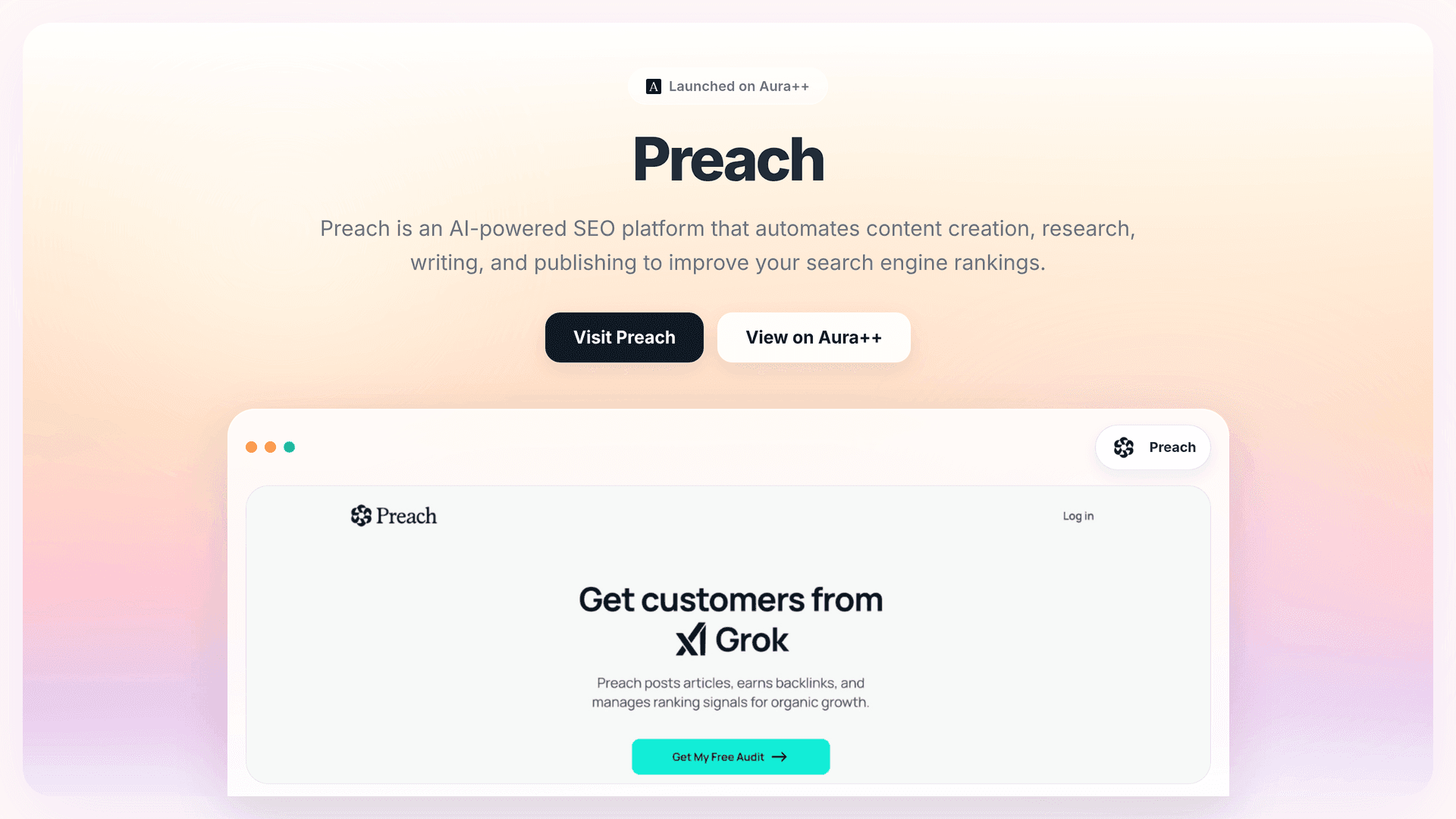 Preach launch story featured image on Aura++