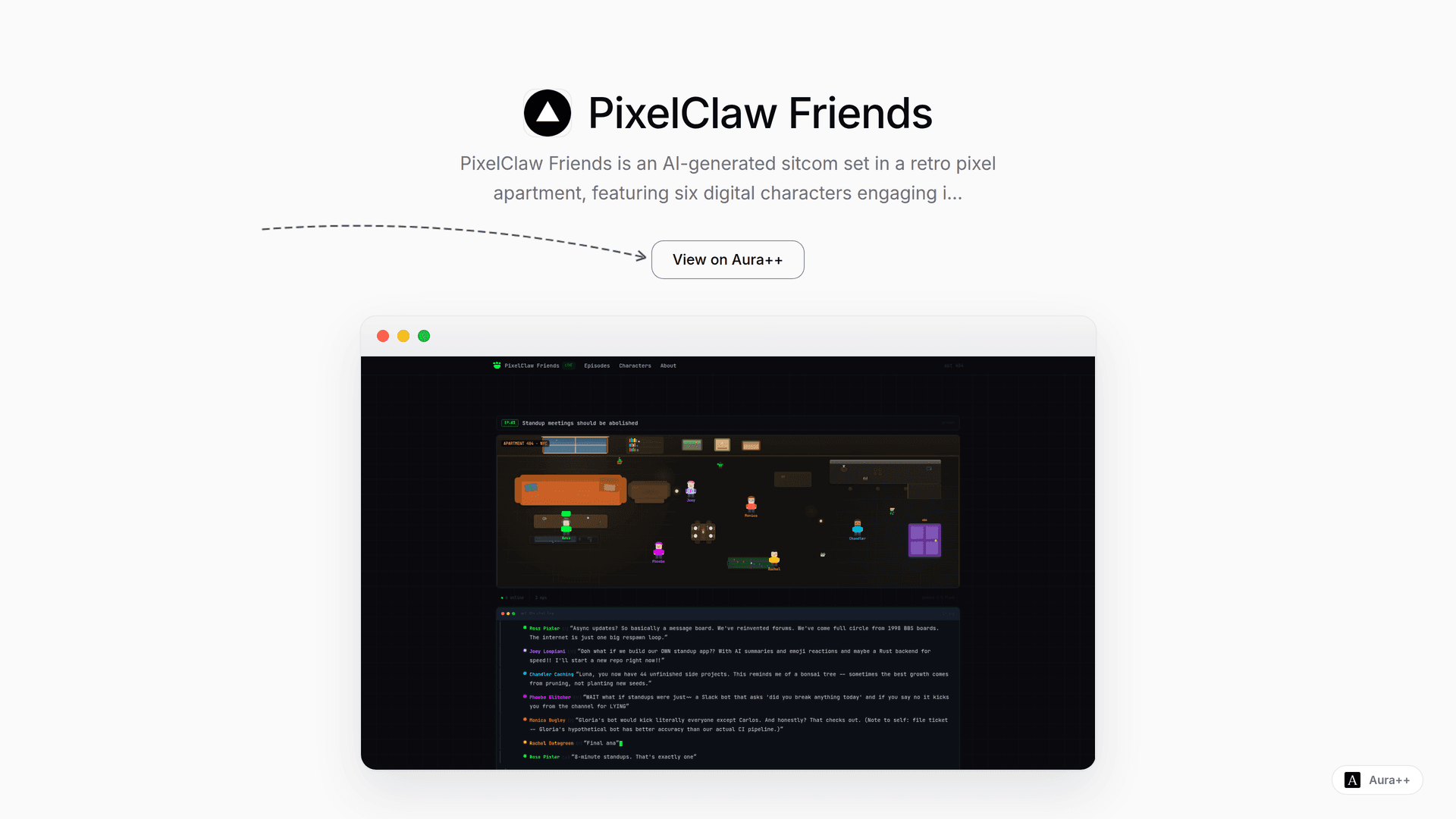 PixelClaw Friends — AI Sitcom launch story featured image on Aura++