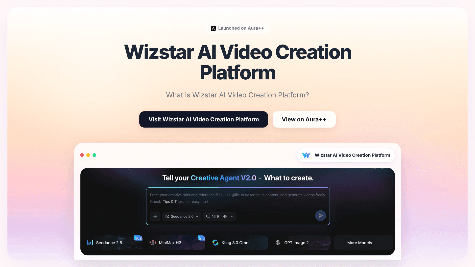 Wizstar AI Video Creation Platform launch story featured image on Aura++