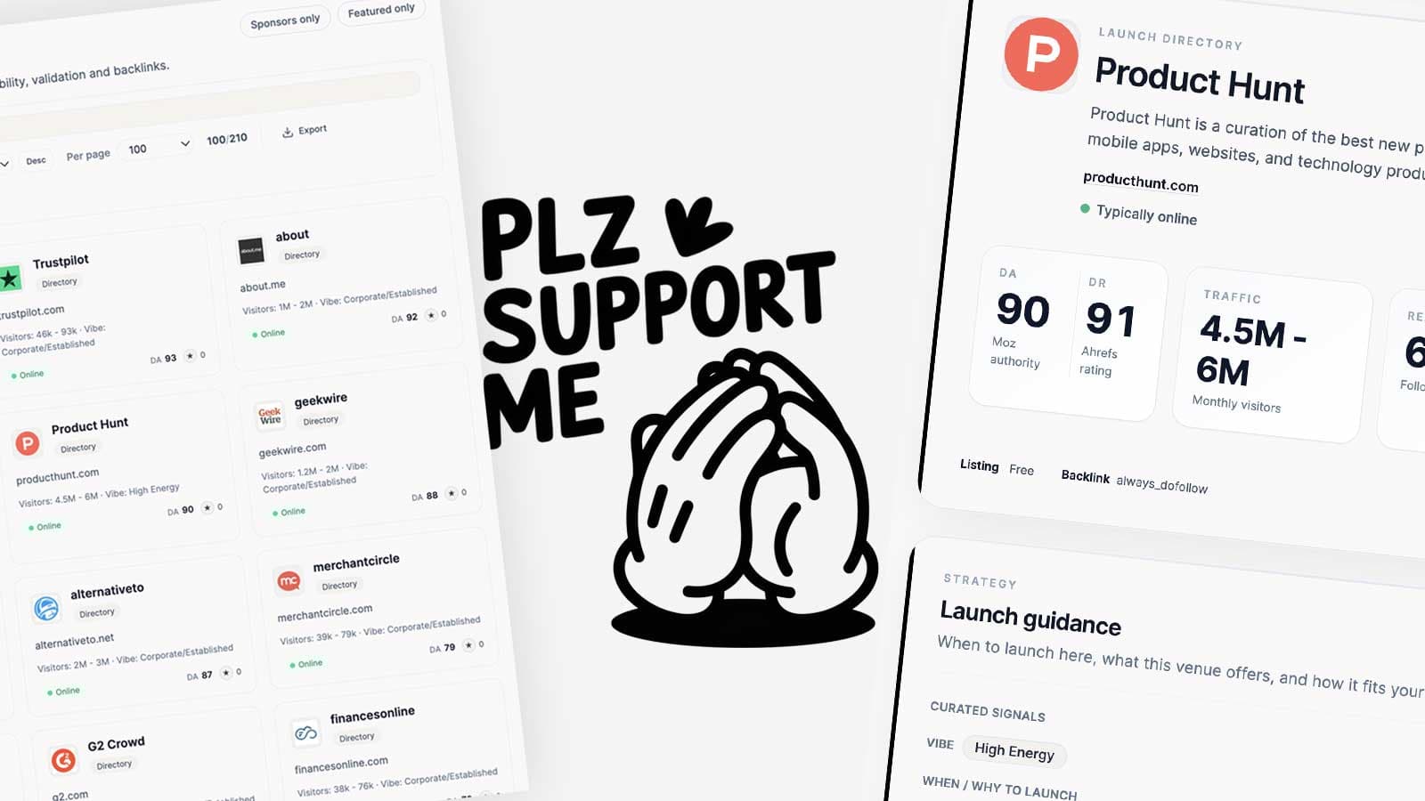 Plz Support Me - Launch Copilot product preview for startup listing on Aura++