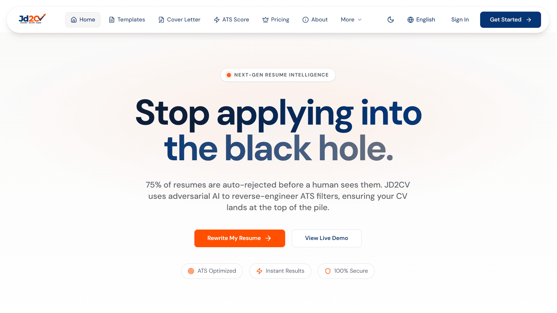 JD2CV ATS Resume Optimizer product preview for startup listing on Aura++