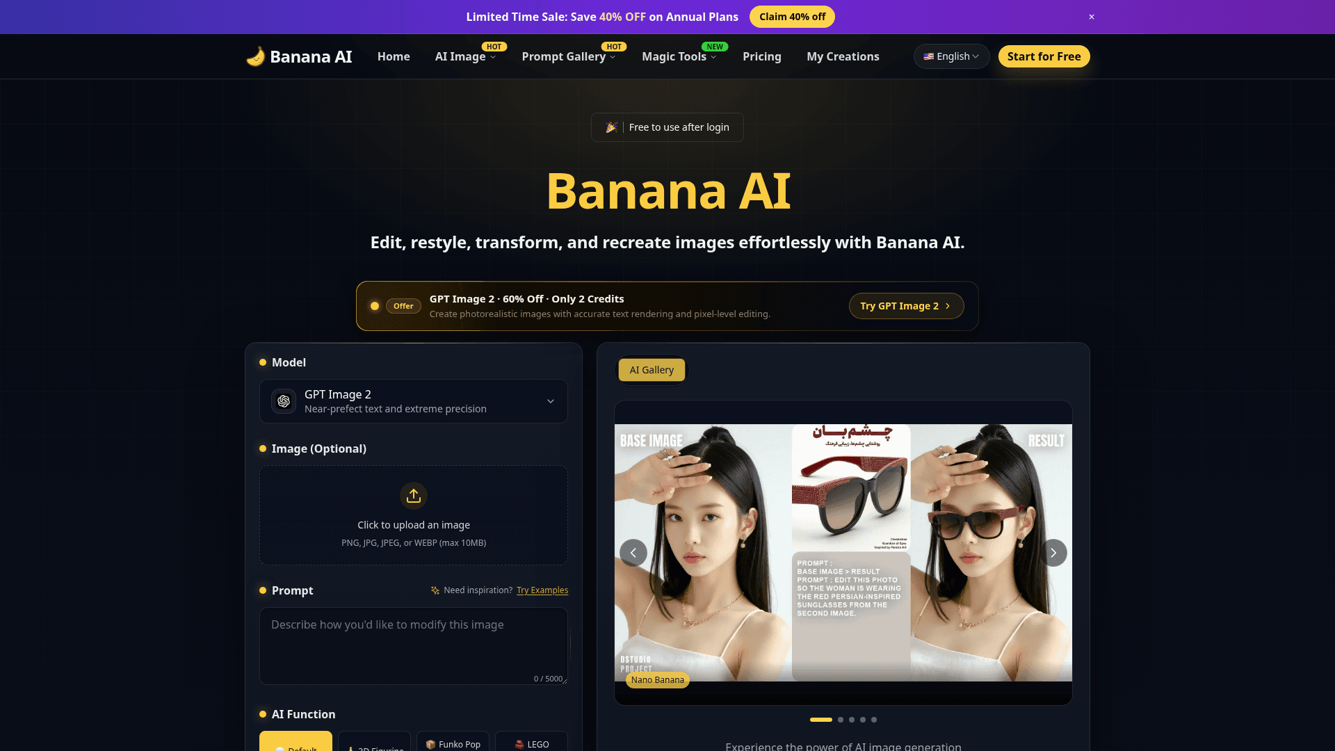 Banana AI - AI Photo Editor & Generator product preview for startup listing on Aura++