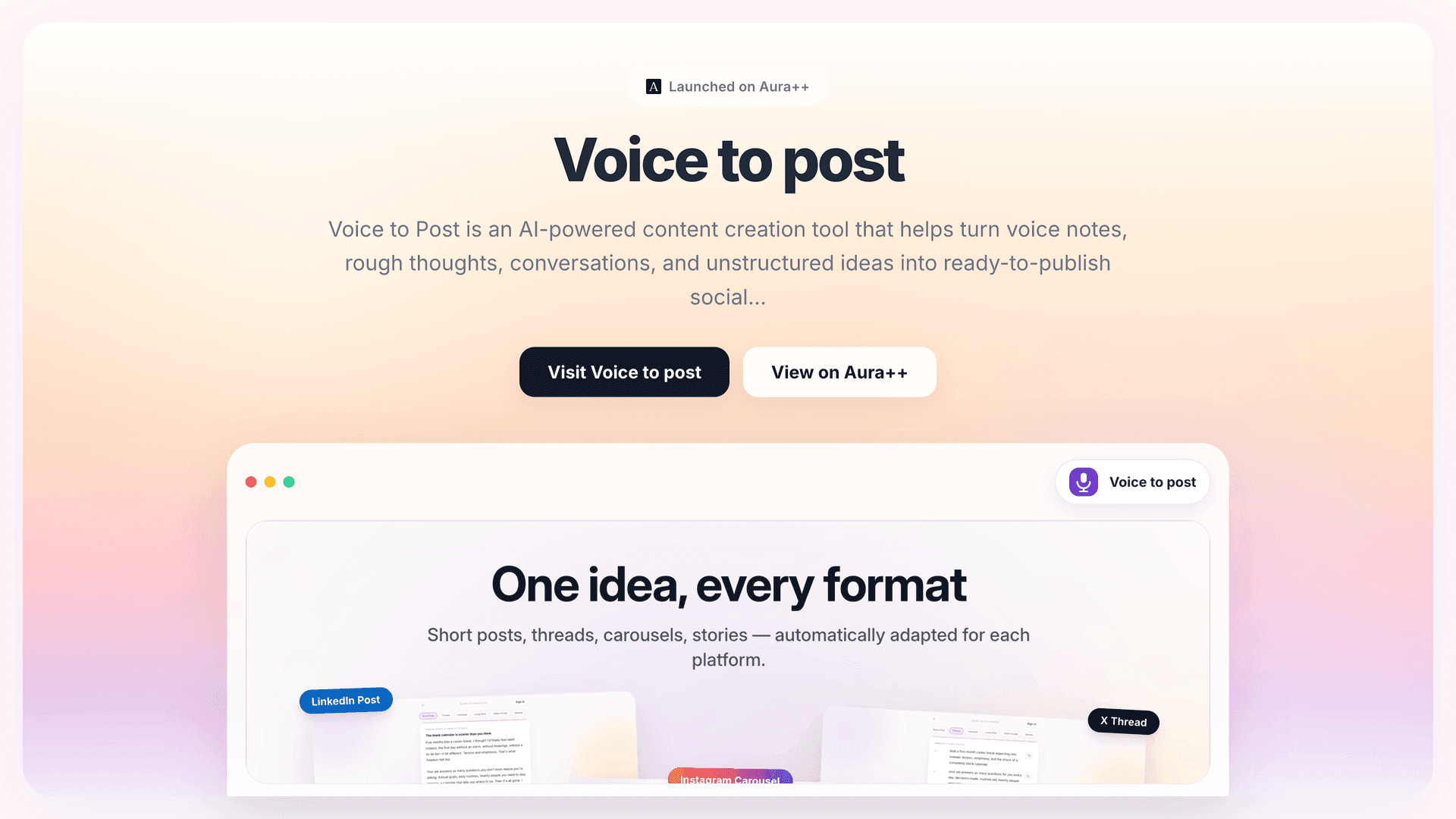 Voice to post launch story featured image on Aura++