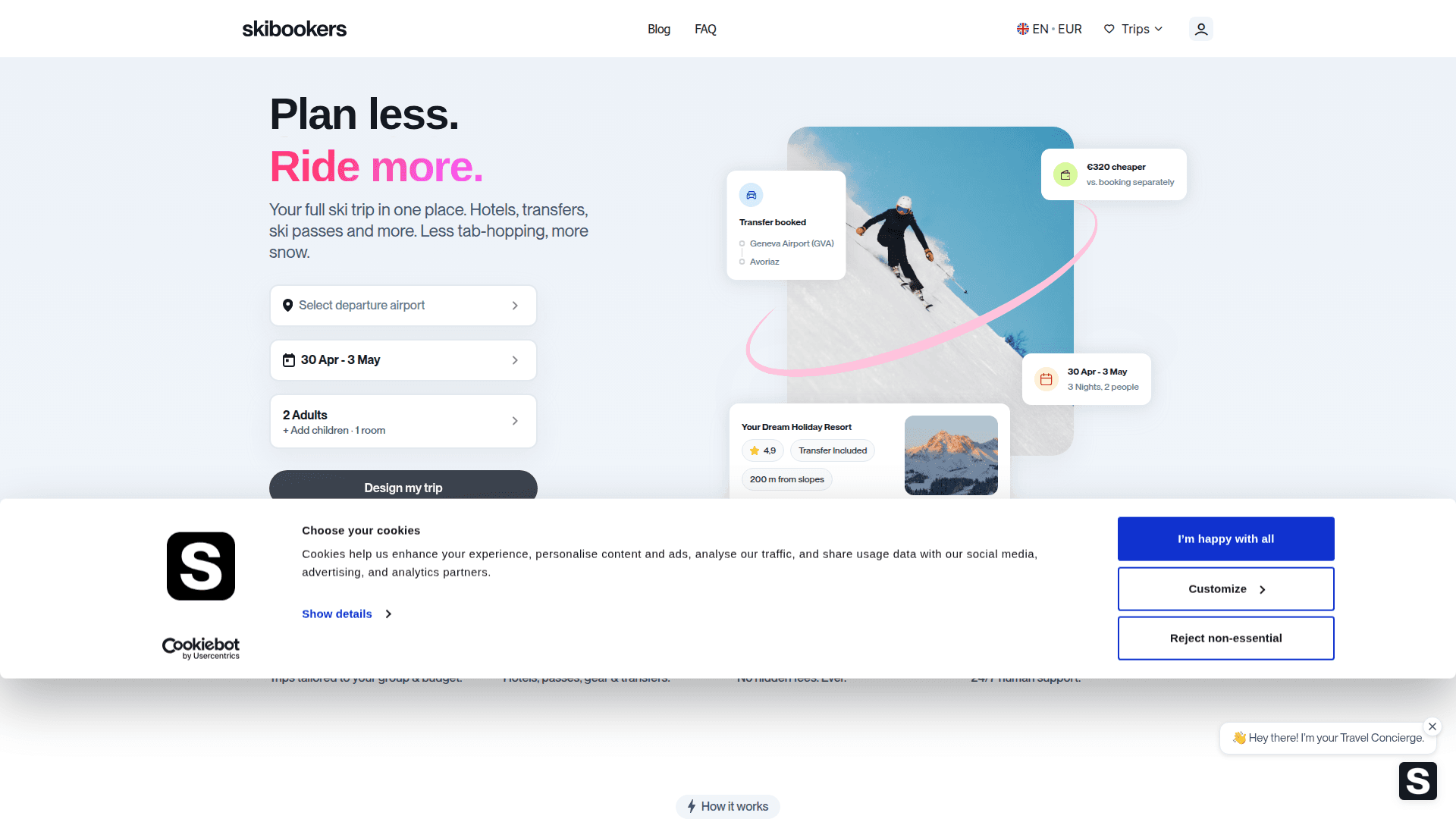 Skibookers Ski Trip Planner product preview for startup listing on Aura++