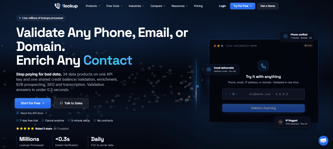 1Lookup - Data Verification Platform product preview for startup listing on Aura++