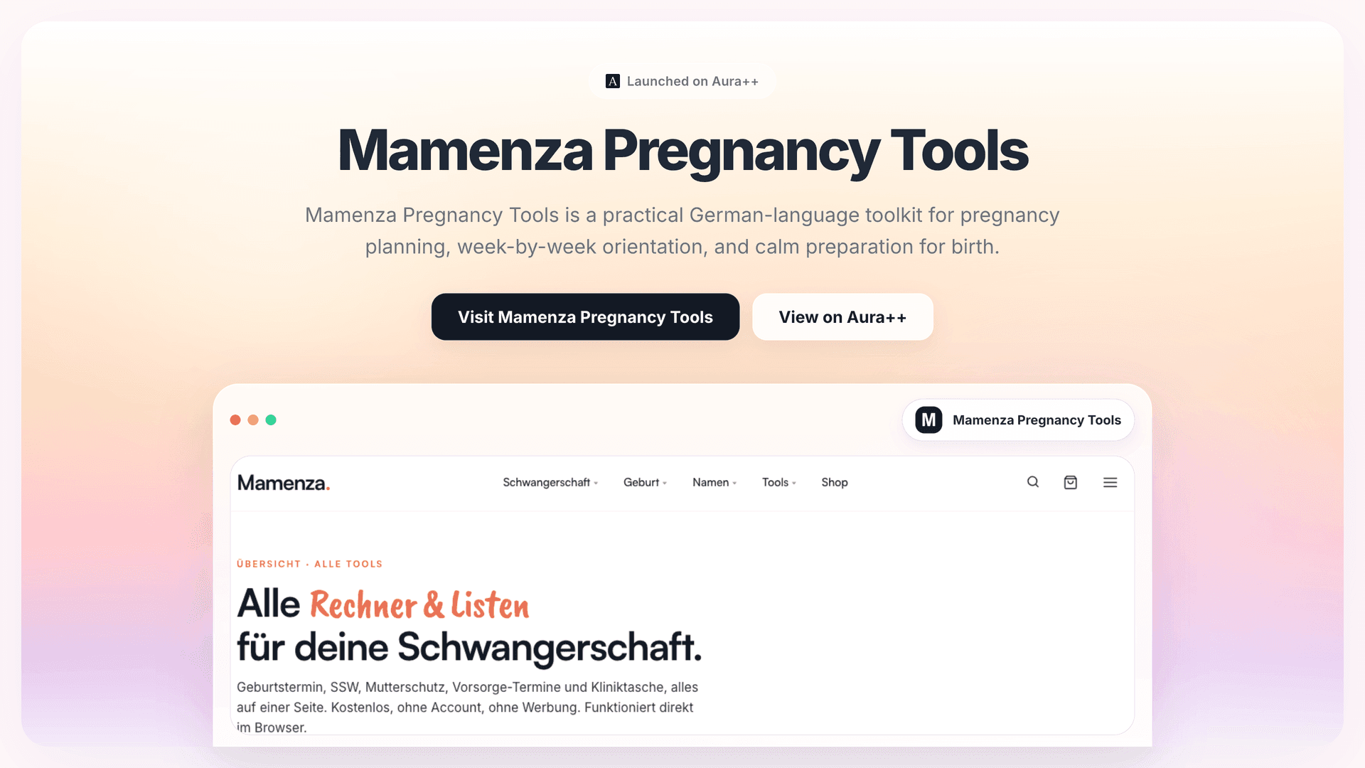 Mamenza Pregnancy Tools launch story featured image on Aura++