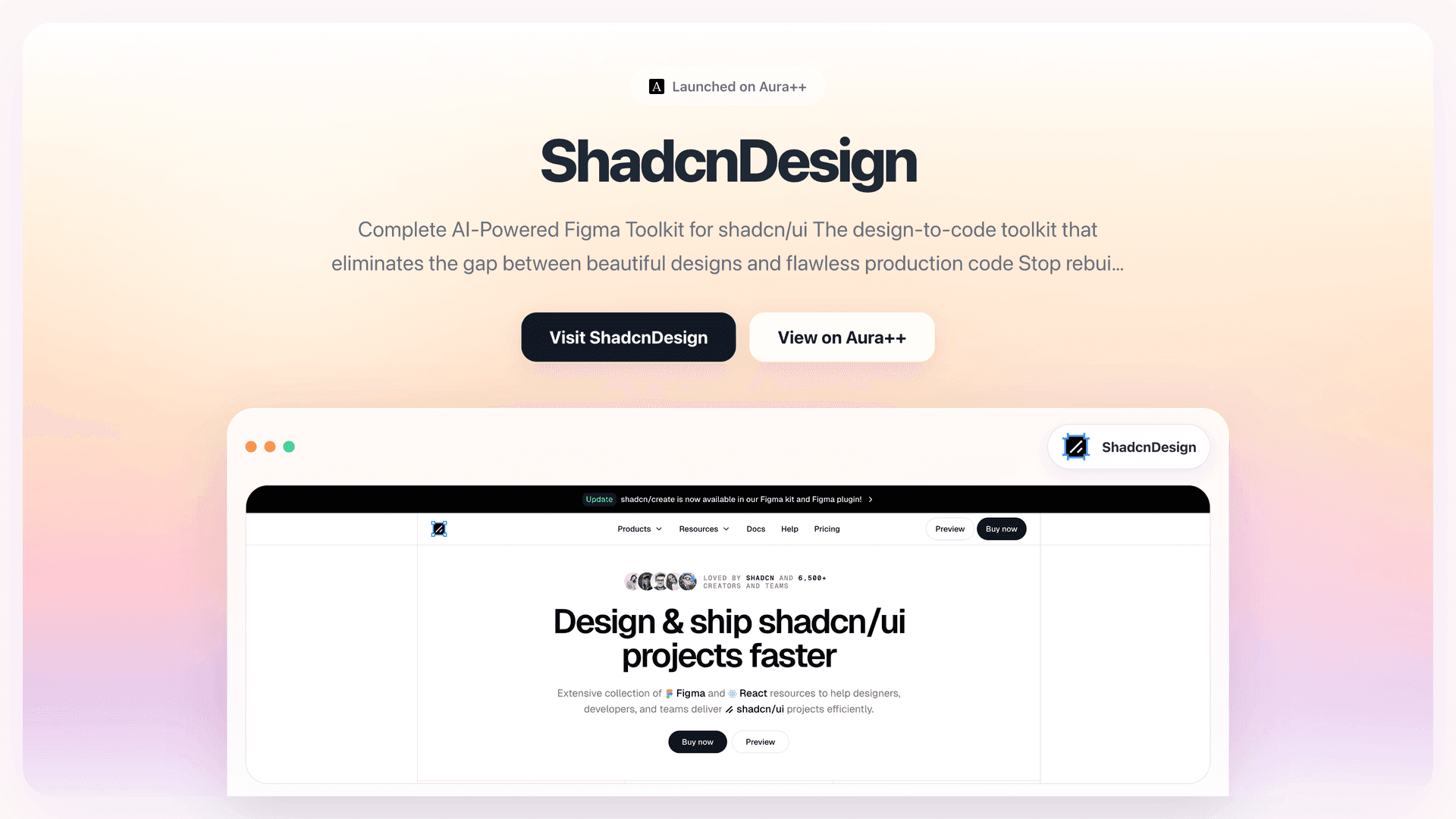 ShadcnDesign launch story featured image on Aura++