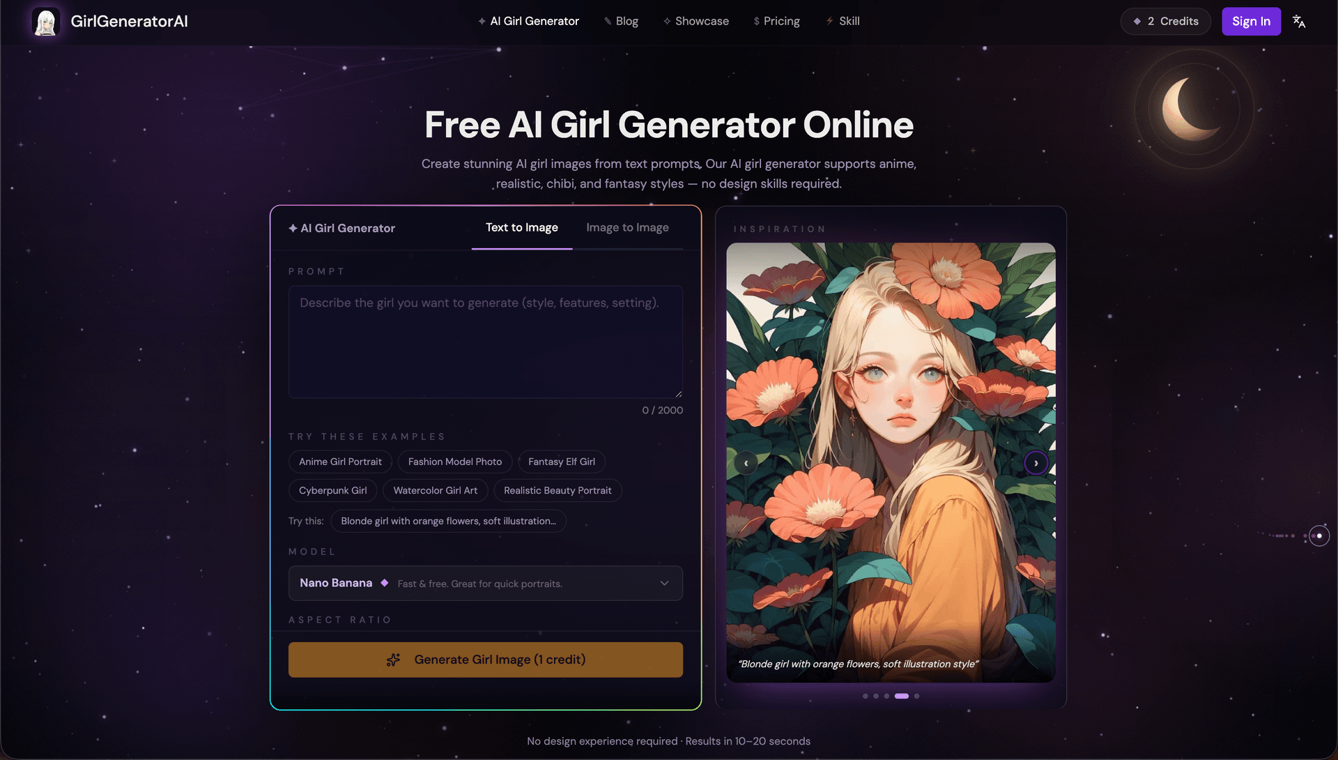 AI Girl Image Generator product preview for startup listing on Aura++