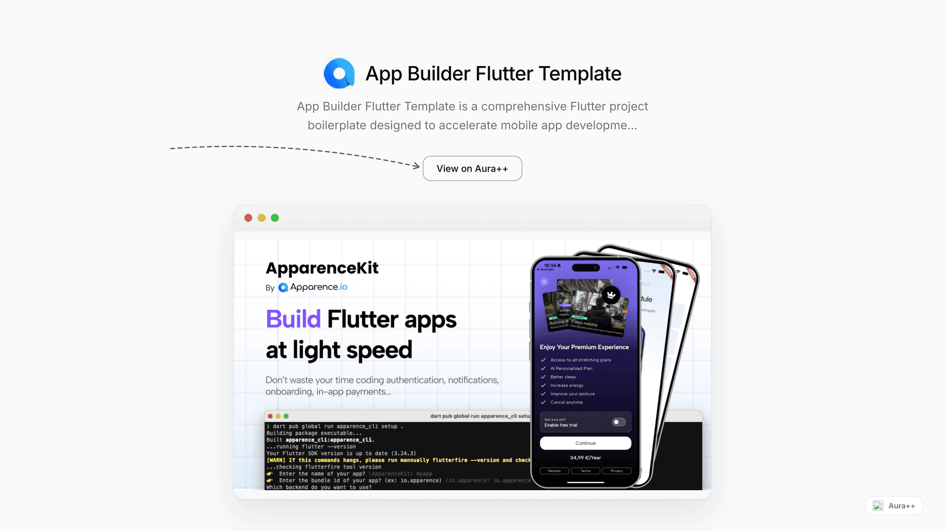 App Builder Flutter Template launch story featured image on Aura++
