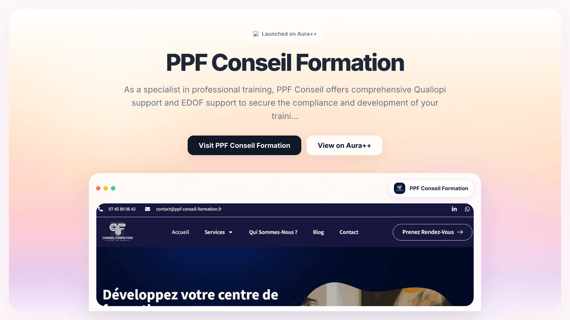 PPF Conseil Formation launch story featured image on Aura++