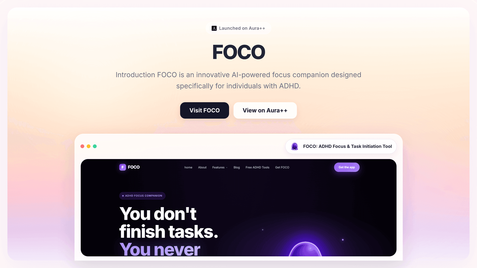 FOCO: ADHD Focus & Task Initiation Tool launch story featured image on Aura++