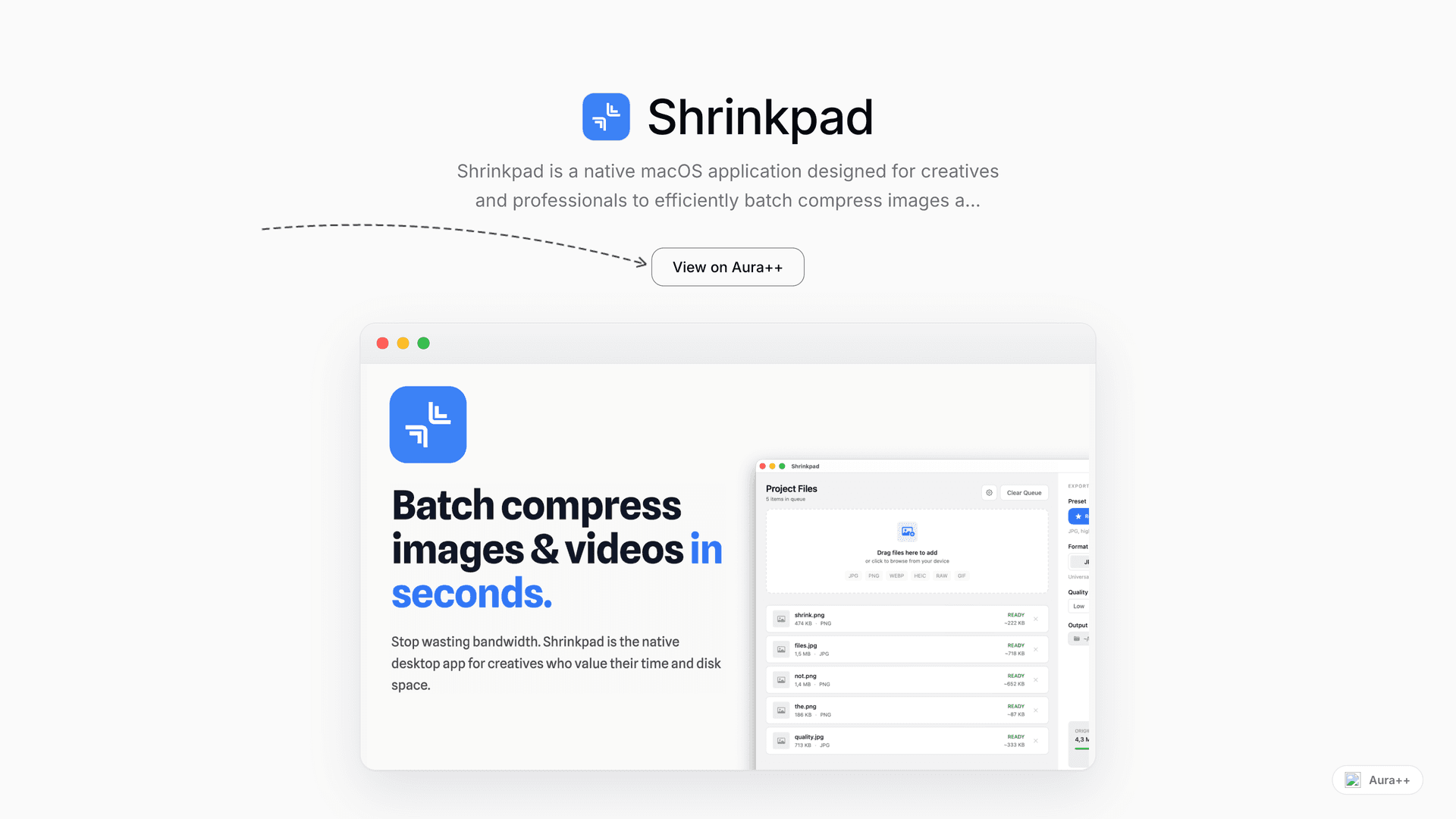 Shrinkpad - Fast Mac Asset Compressor launch story featured image on Aura++