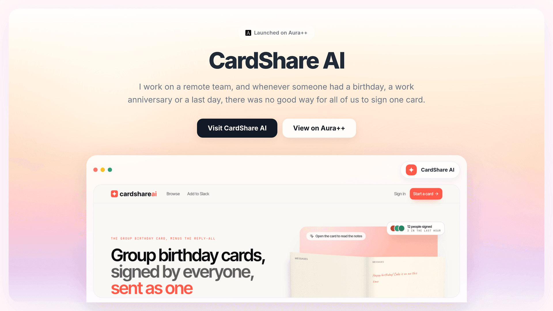 CardShare AI launch story featured image on Aura++