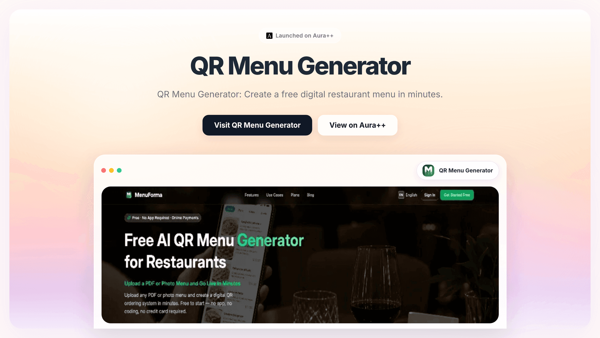 QR Menu Generator launch story featured image on Aura++