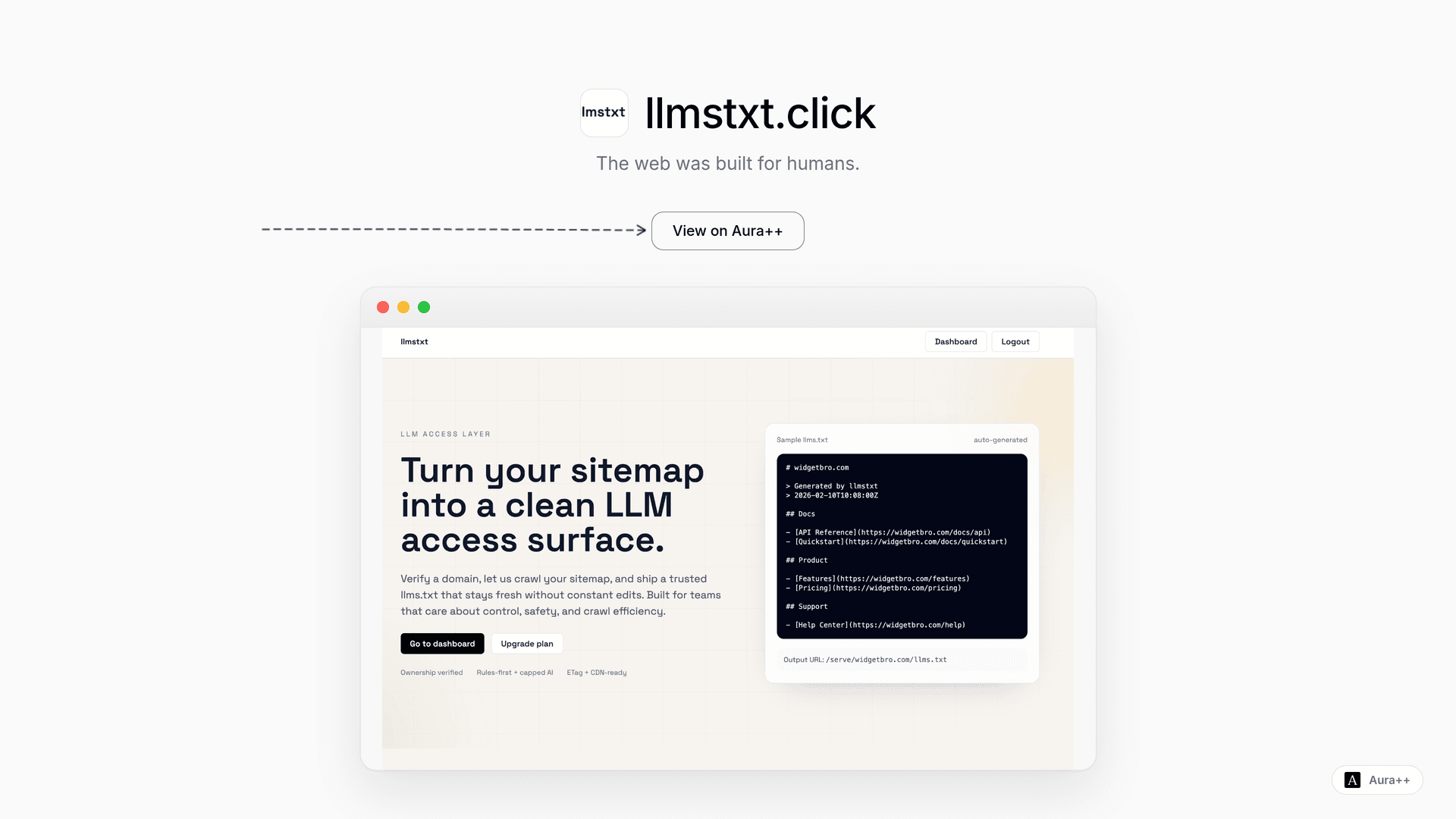 llmstxt.click launch story featured image on Aura++