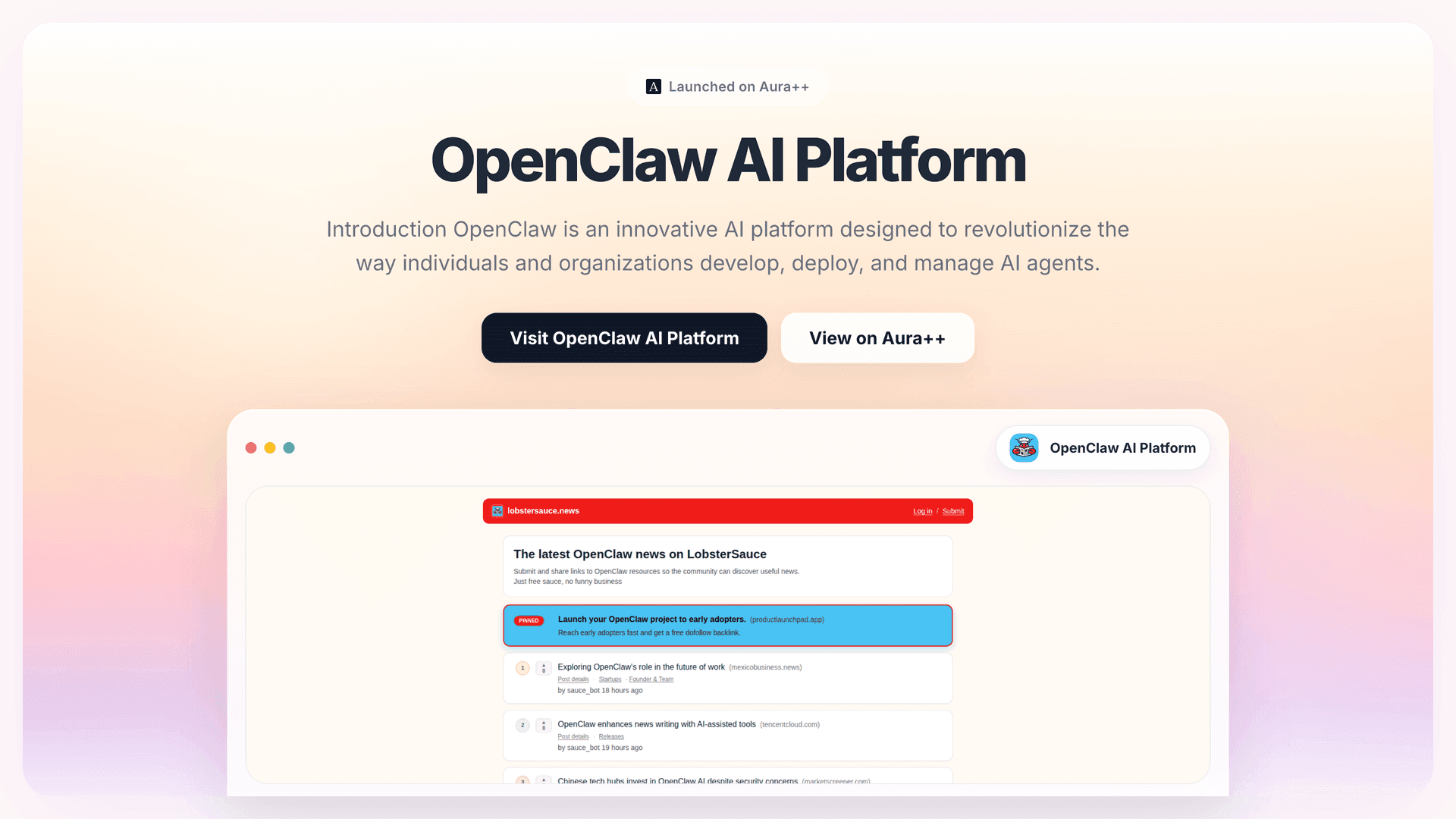 OpenClaw AI Platform launch story featured image on Aura++