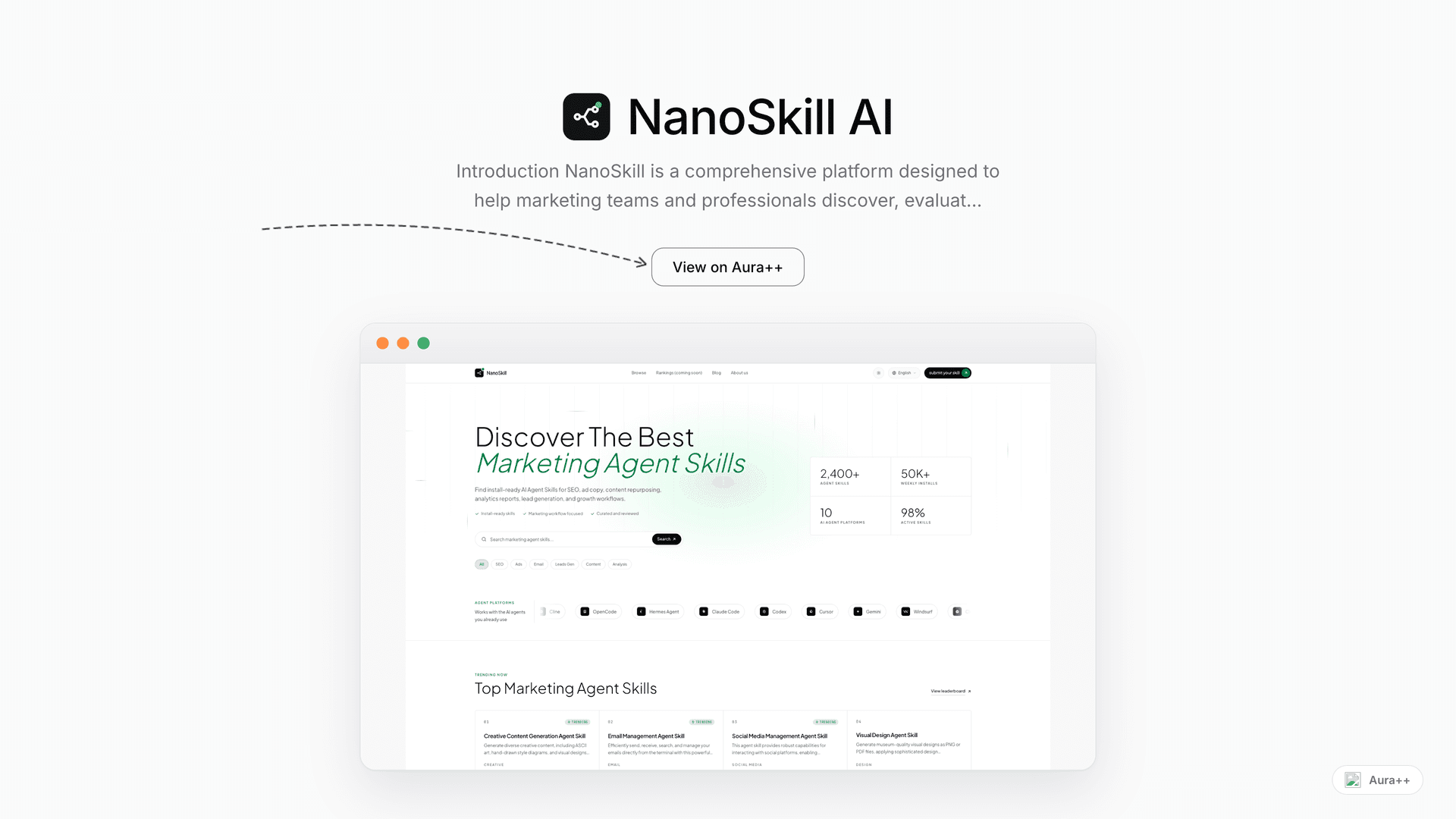 NanoSkill AI launch story featured image on Aura++