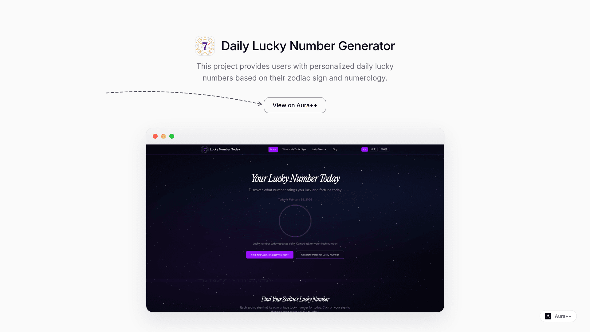 Daily Lucky Number Generator launch story featured image on Aura++