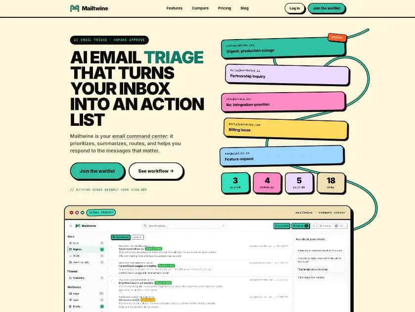 Mailtwine product preview for startup listing on Aura++