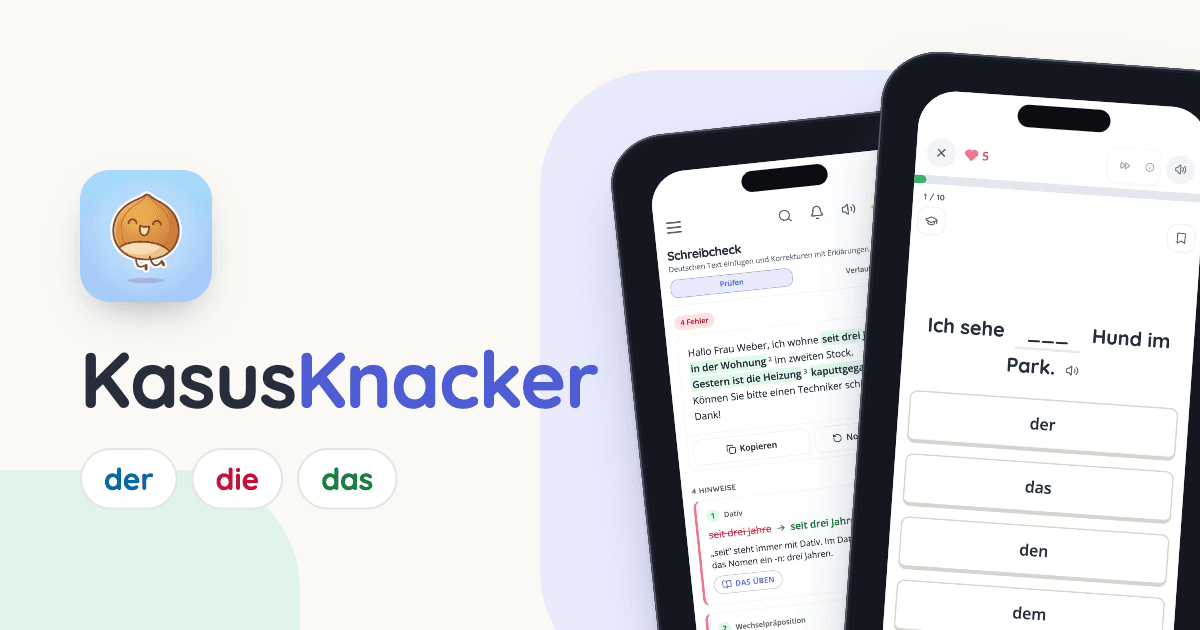 KasusKnacker German Grammar Practice product preview for startup listing on Aura++